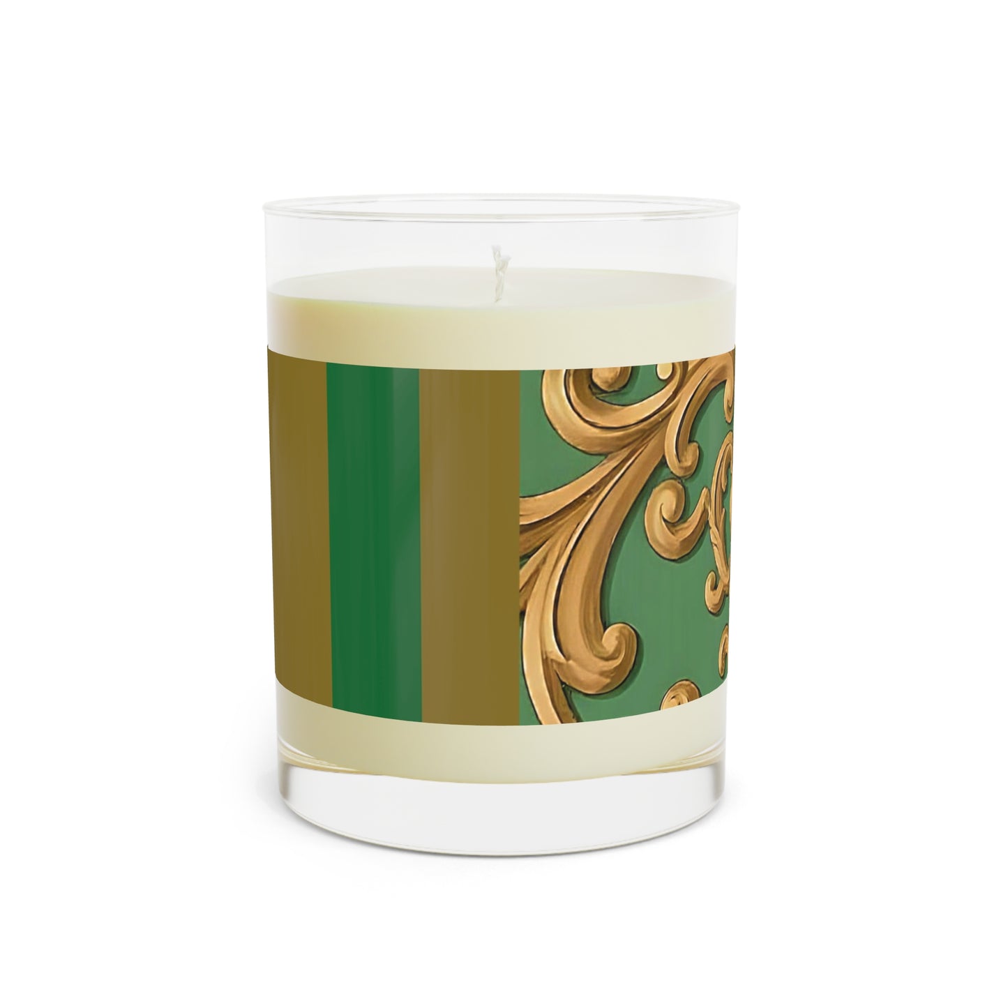Elegant Scented Candle - Luxurious Home Decor, Aromatherapy Gift, Rustic Wedding Favors, Birthday Gift - Olive Green Striped Rococo