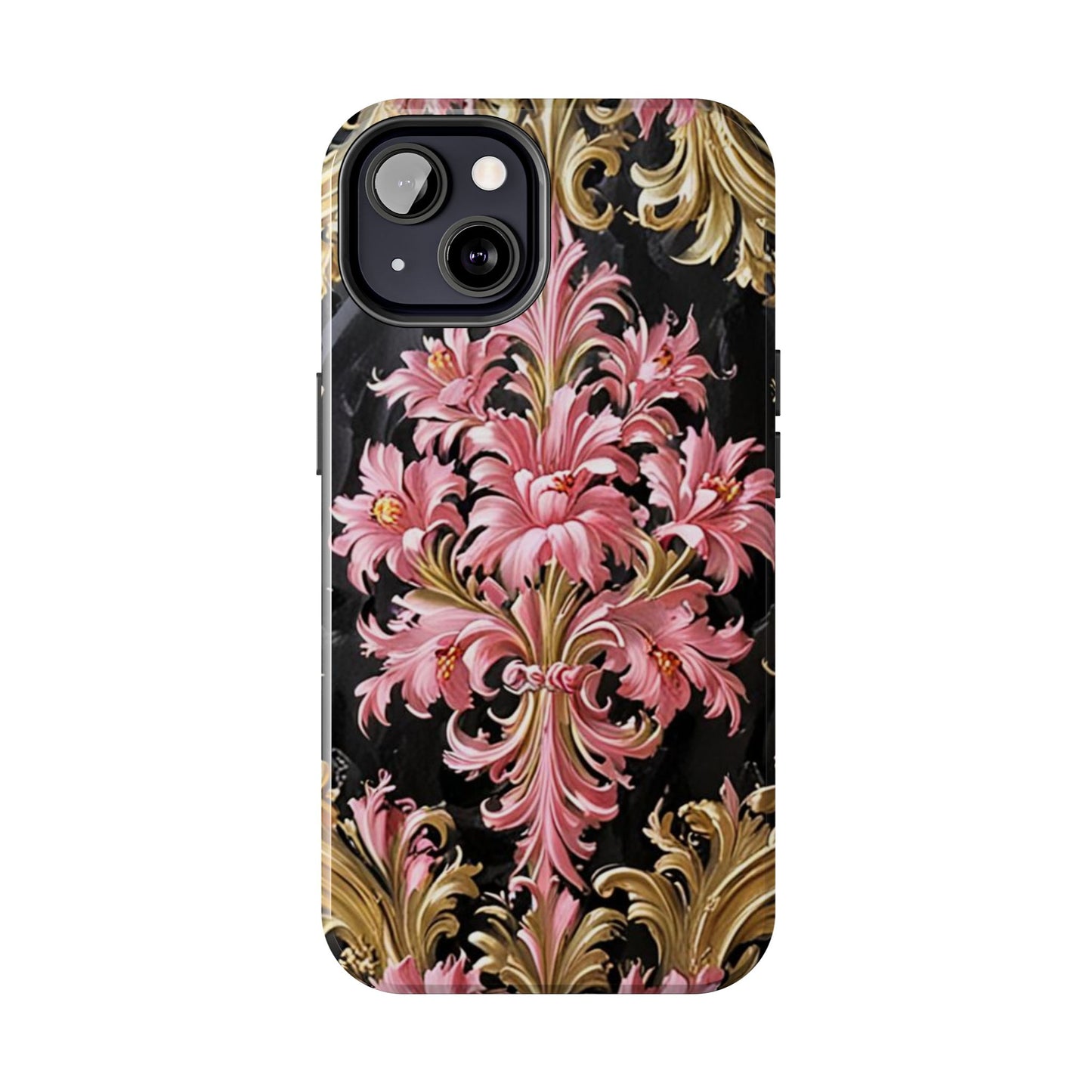 Elegant Floral Tough Phone Cases | Stylish Protection for Her | Gift for Birthdays - Black & Pink Oil Painting Style Rococo