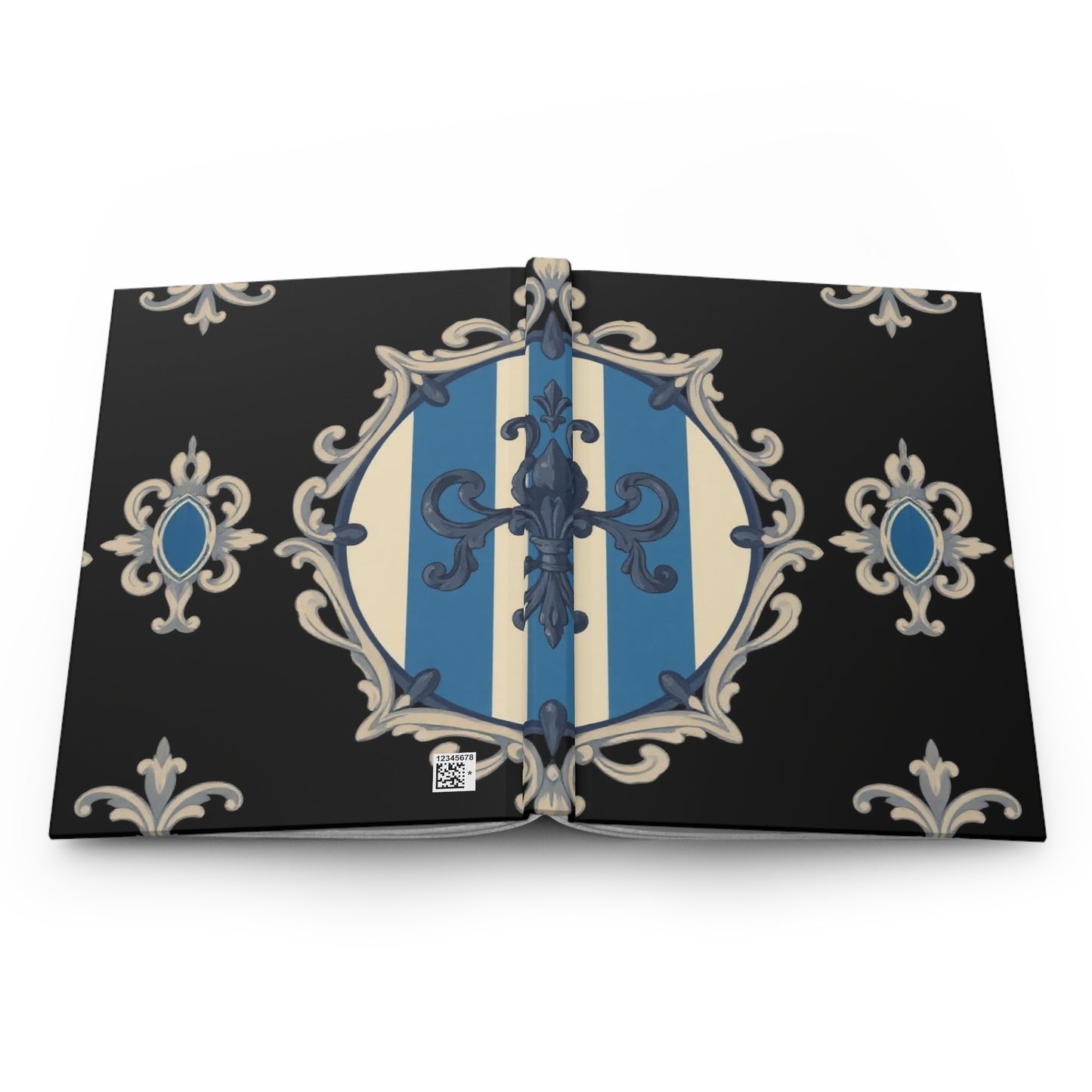Elegant Blue & Alabaster Striped Baroque Hardcover Journal - Luxurious Matte Finish, Perfect for Office, Gift, Travel, Note Taking, Wedding Planning