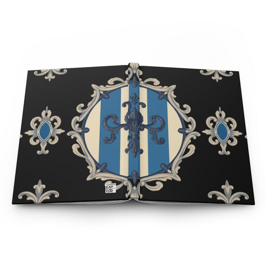Elegant Blue & Alabaster Striped Baroque Hardcover Journal - Luxurious Matte Finish, Perfect for Office, Gift, Travel, Note Taking, Wedding Planning