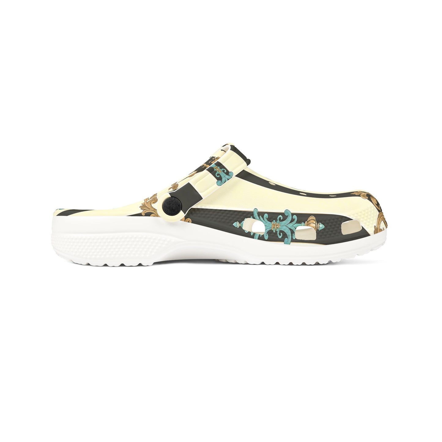 Stylish Floral EVA Foam Clogs – Comfortable & Durable Outdoor Footwear, Slip-On Comfort - Black Striped Turquoise & Black Rococo