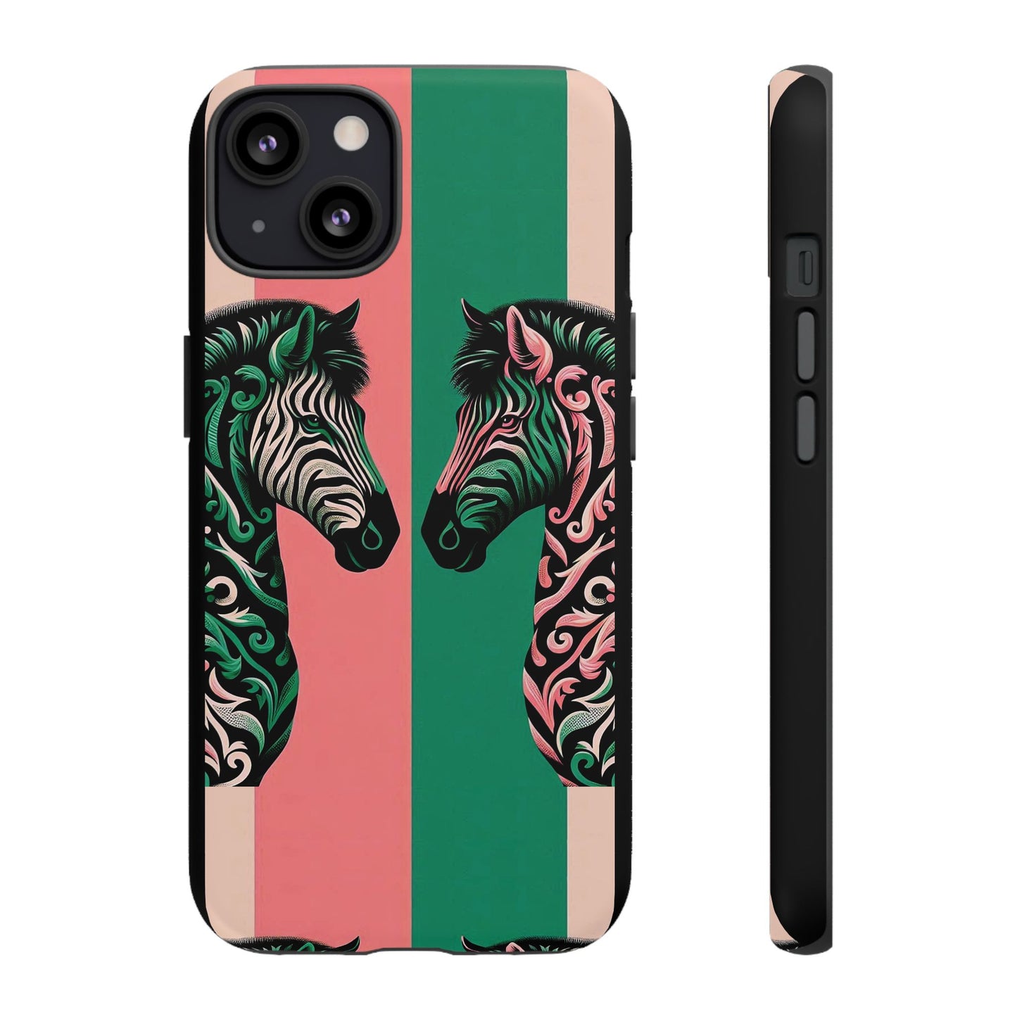 Phone Case - Elegant Pink & Green Zebra Damask Design