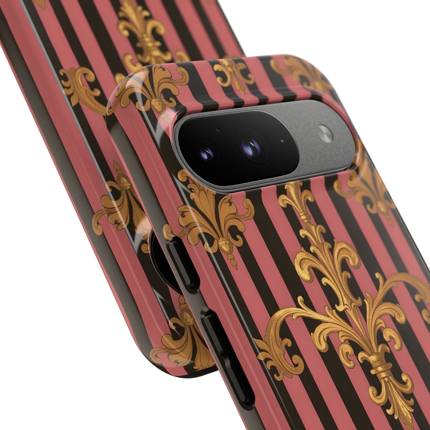 Elegant Floral Motif Phone Case - Tough Cases with Vintage Design - Mauve Striped Gold Damask