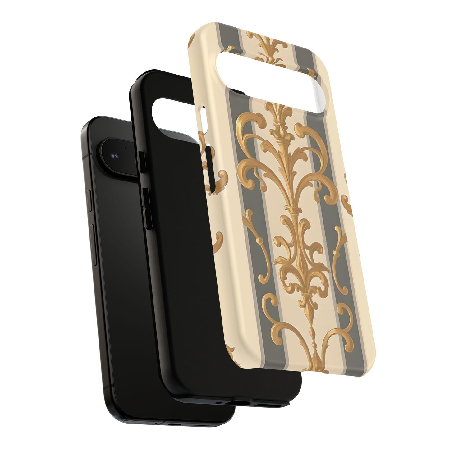 Elegant Floral Motif Phone Case - Tough Cases with Vintage Design - Dusk Olive Striped Gold Damask