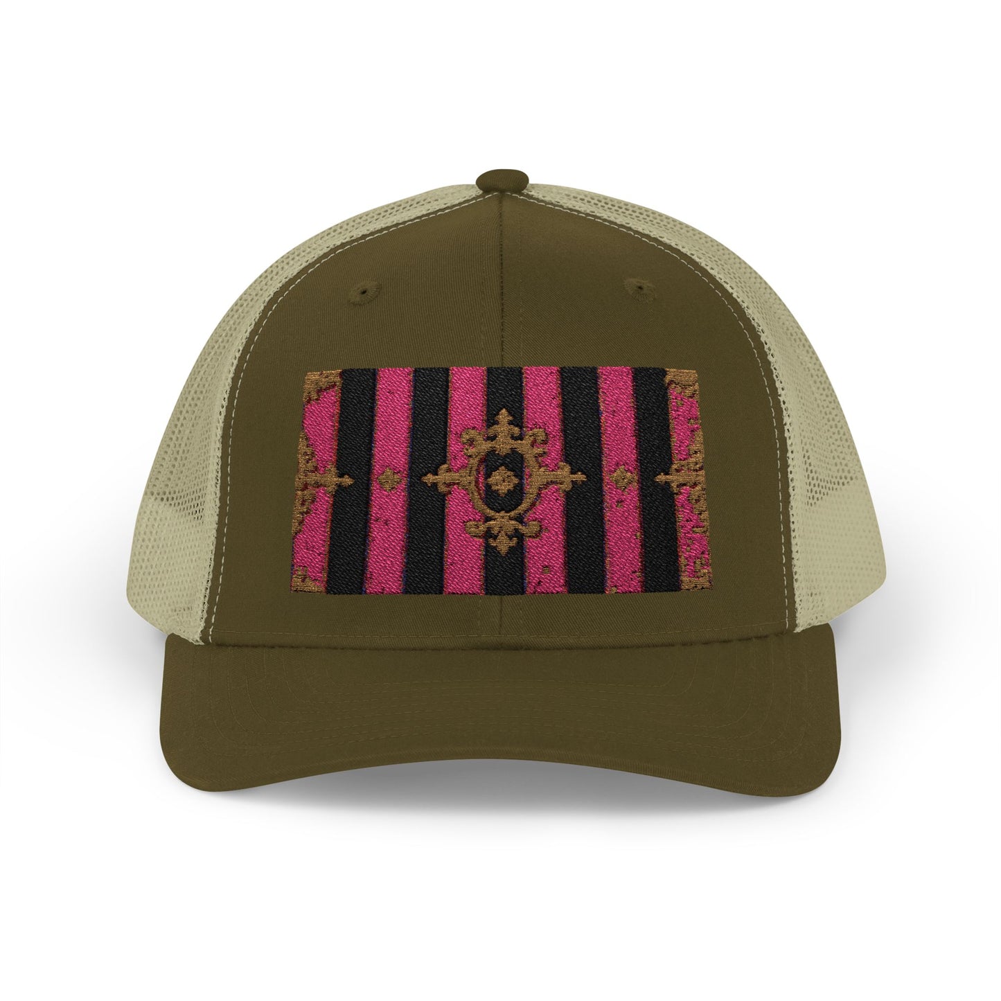 Stylish Snapback Trucker Cap with Black & Mauve Striped Gold Baroque, Trendy Fashion Hat, Perfect Gift for Him/Her