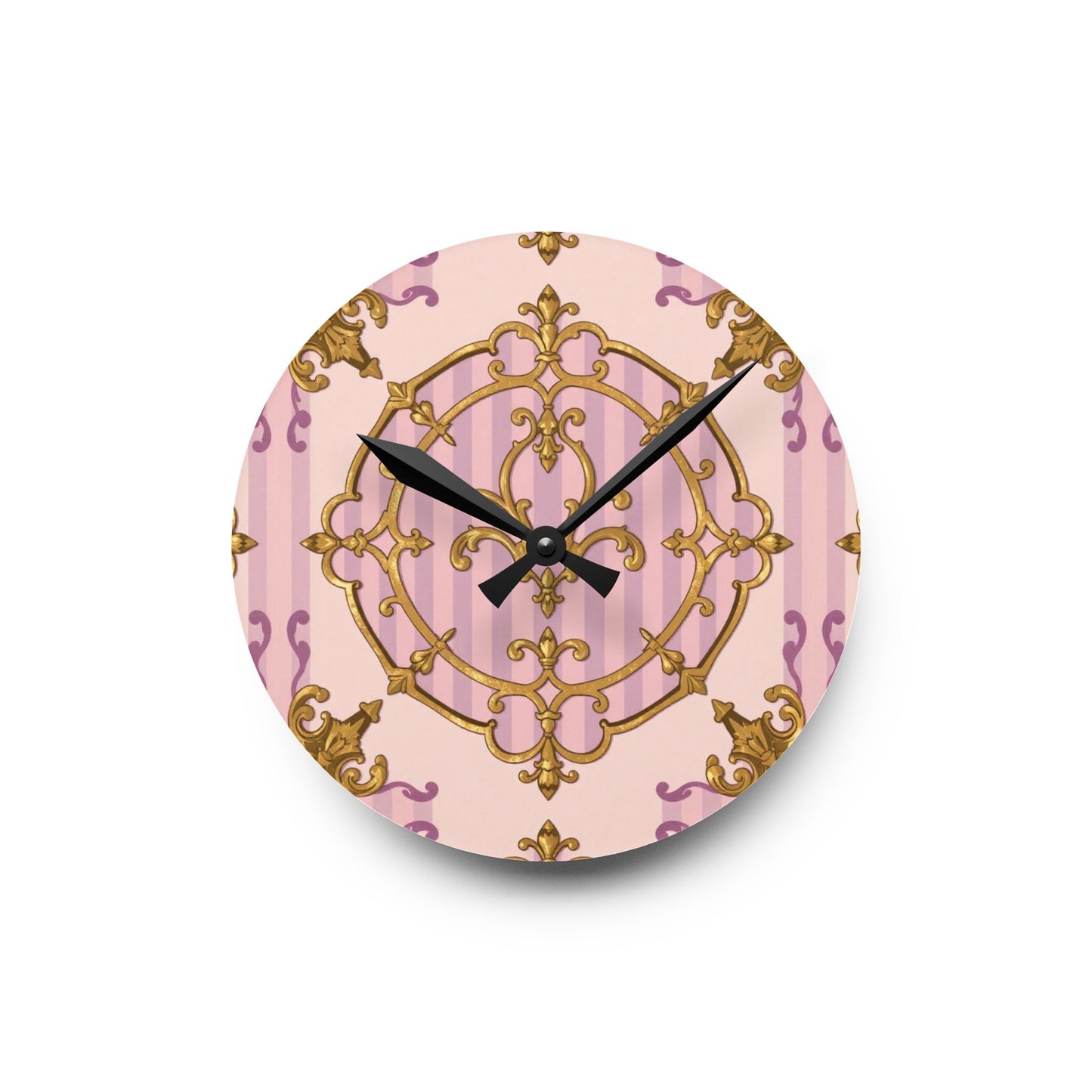 Elegant Vintage Lavender & Alabaster Striped Gold Baroque Acrylic Wall Clock, Chic Wall Art, Gift for Her, Stylish Living Room Accessory