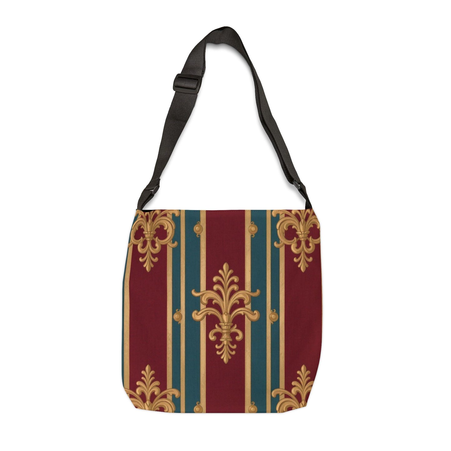 Elegant Pattern Adjustable Tote Bag, Stylish Shoulder Bag, Unique Gift, Fashion Accessory, Everyday Use - Burgundy Striped Gold Baroque