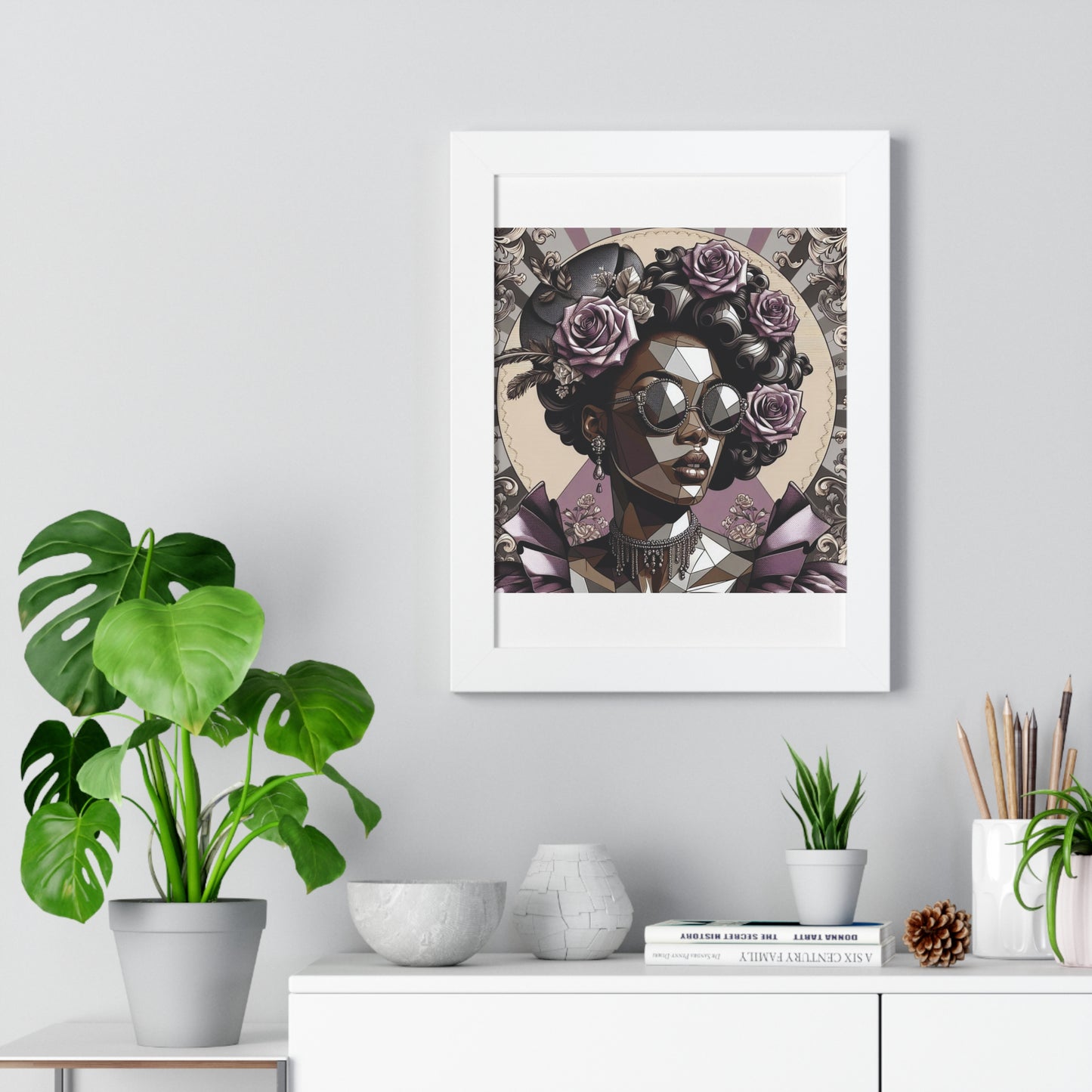 Chic Framed Vertical Poster, Home Decor Wall Art, Modern Art, Gift for Her, Unique Interior Design - Lilac Baroque Lady