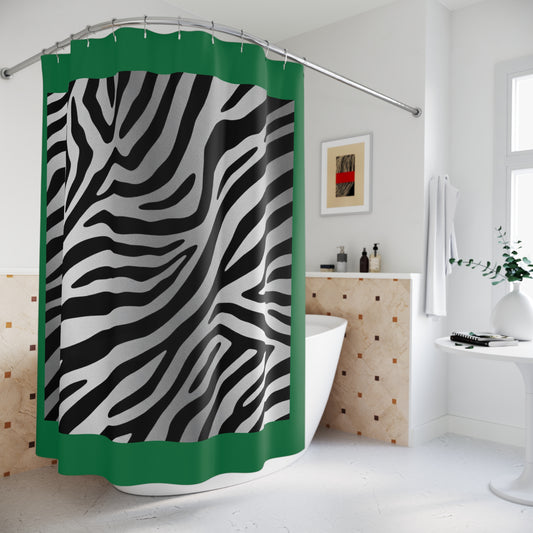 Modern Zebra Print Shower Curtain - Stylish Bathroom Decor - Green Trim