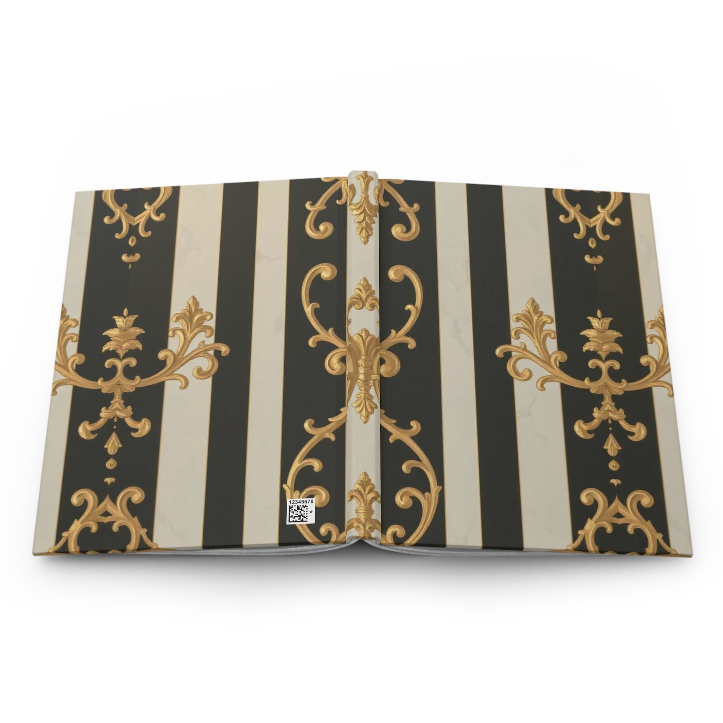 Elegant Black & Alabaster Striped Baroque Hardcover Journal, Vintage Floral Notebook, Stylish Writing Diary, Gifts for Writers, Luxury Stationery