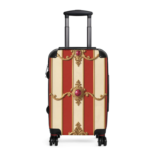 Elegant Vintage Design Suitcase - Perfect for Travel & Special Occasions - Alabaster & Dusk Orange Striped Baroque