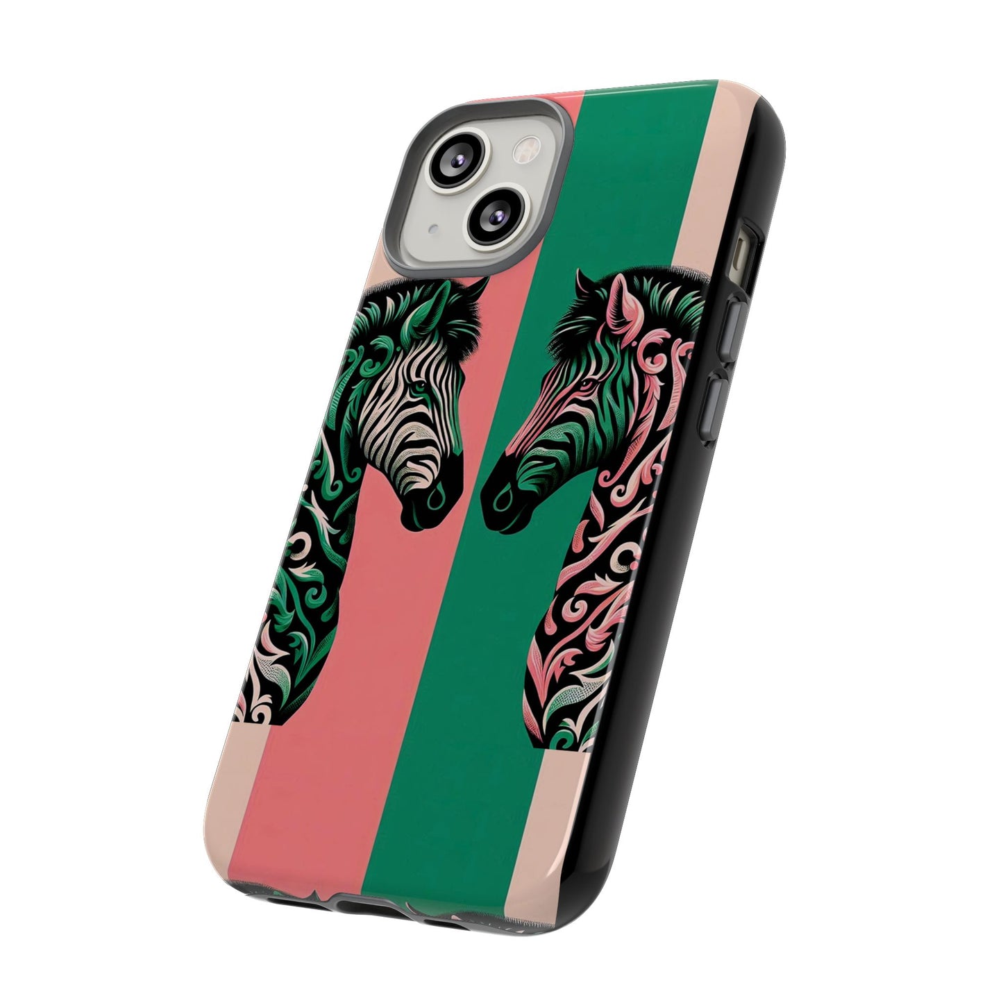 Phone Case - Elegant Pink & Green Zebra Damask Design