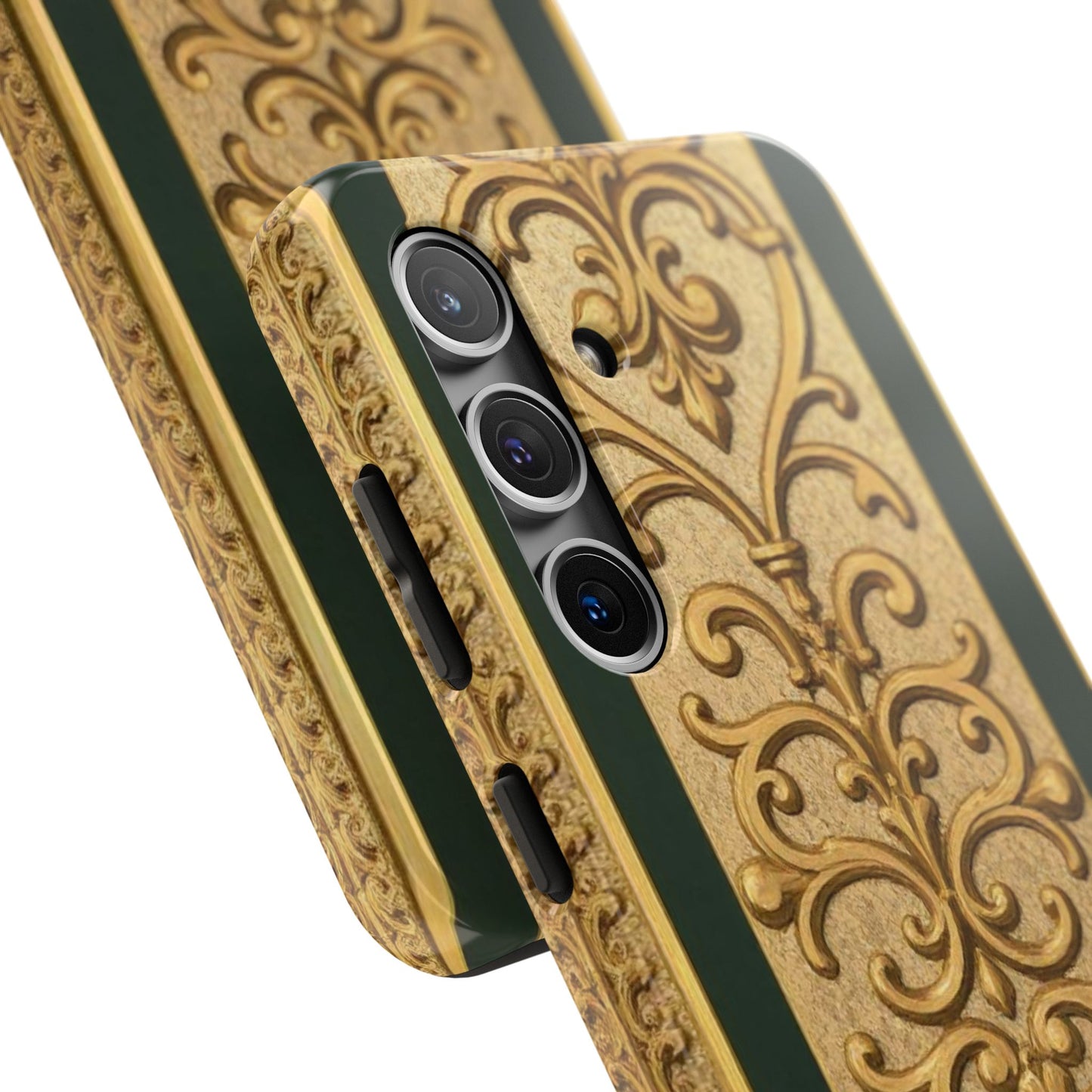Elegant Teal Striped Gold Baroque Vintage Phone Case, Durable Cell Phone Cover, Floral Phone Protection, Personalized Gift Idea