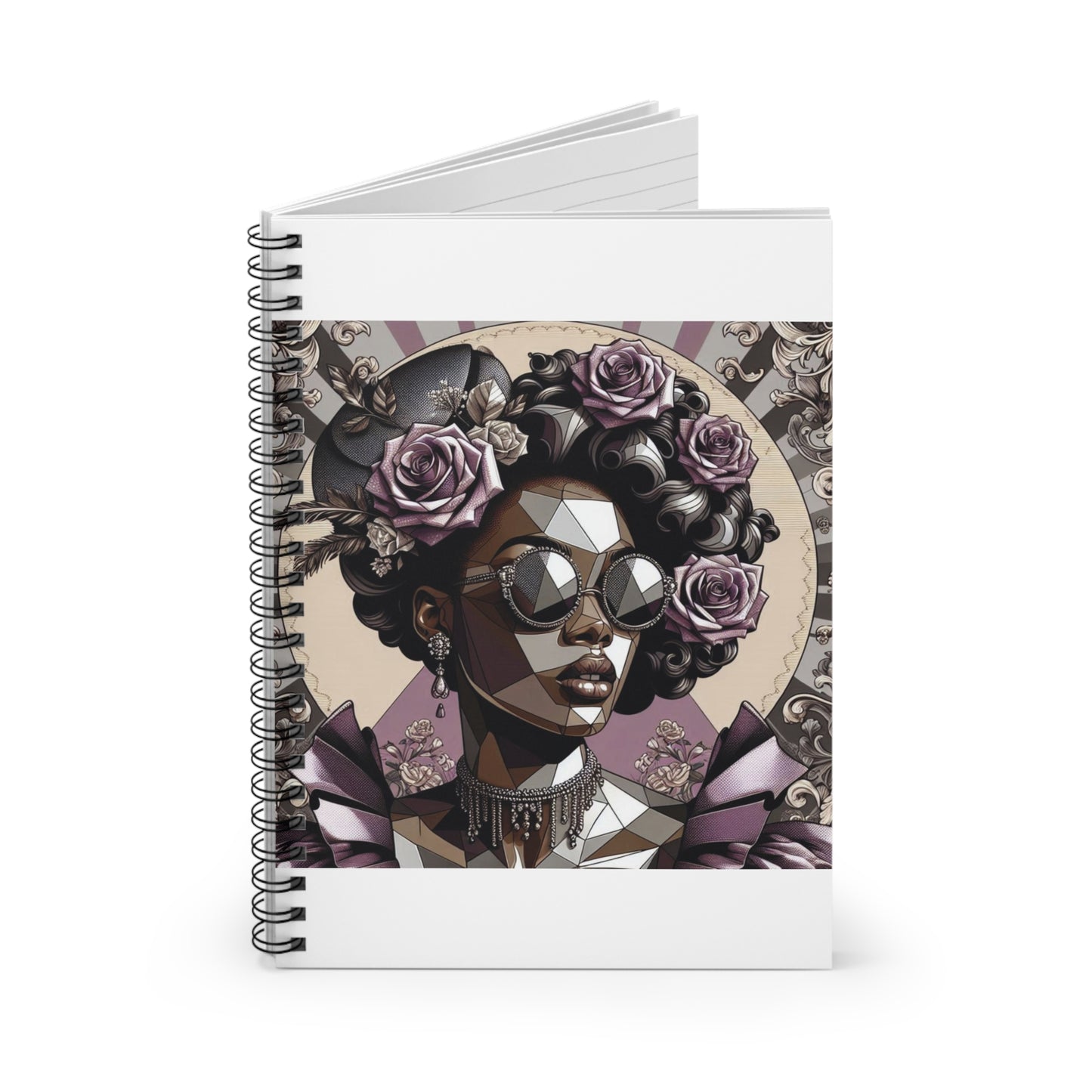 Stylish Spiral Notebook - Ruled Line, Floral Art Journal, Feminine Gift, Creative Writing, Vintage Aesthetic - Lilac Baroque Lady