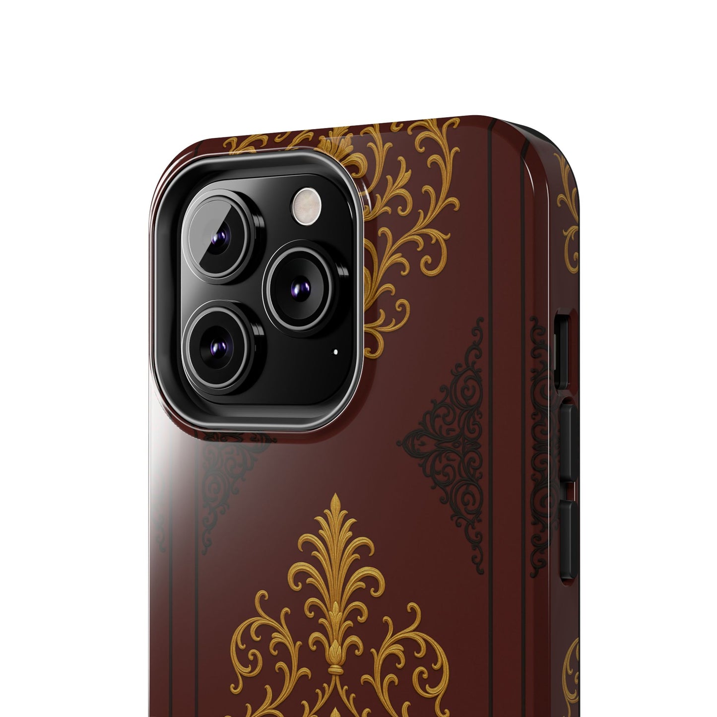 Dusk Burgundy-Black & Gold Baroque Tough Phone Case — Ornate Gold Baroque on Burgundy