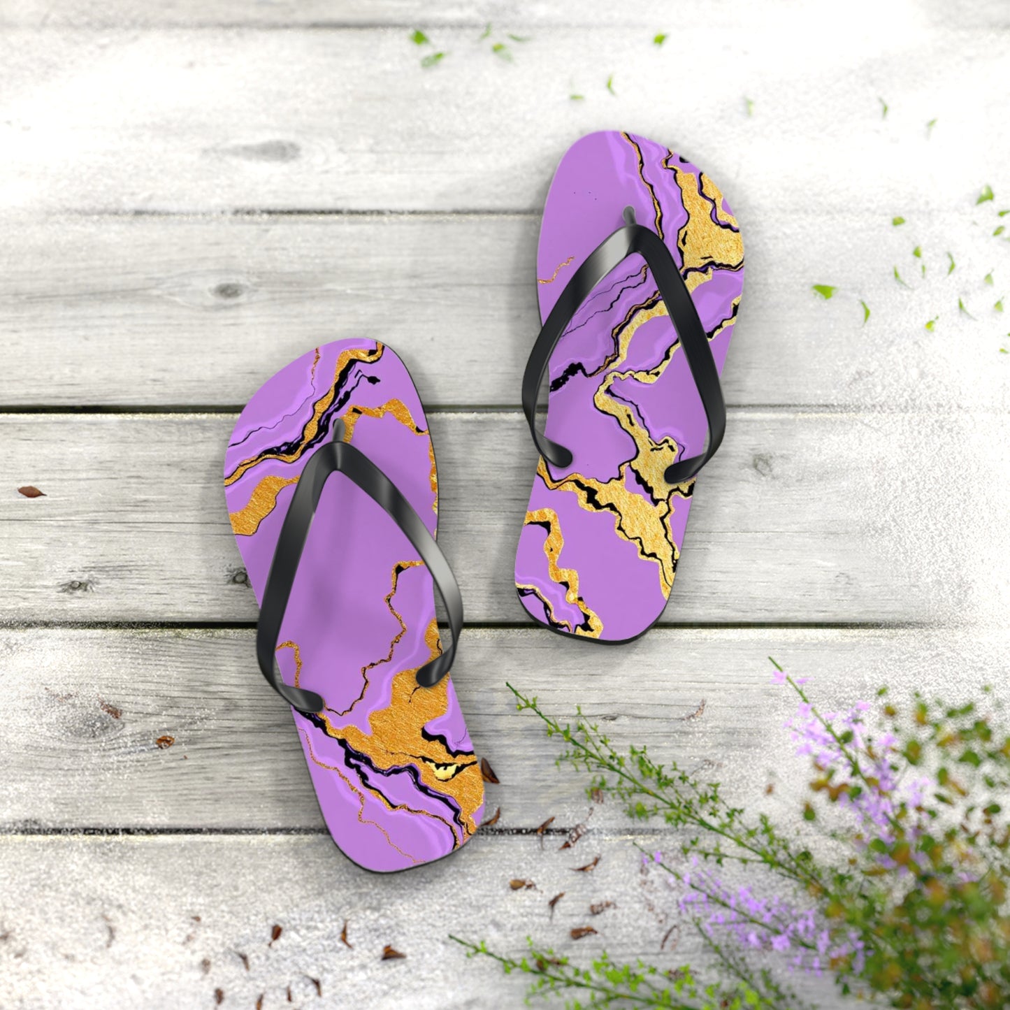 Vibrant Marble Lavender Print Flip Flops | Trendy Summer Sandals, Beach Footwear, Vacation Essential, Stylish Outdoor Slippers, Gift for Her