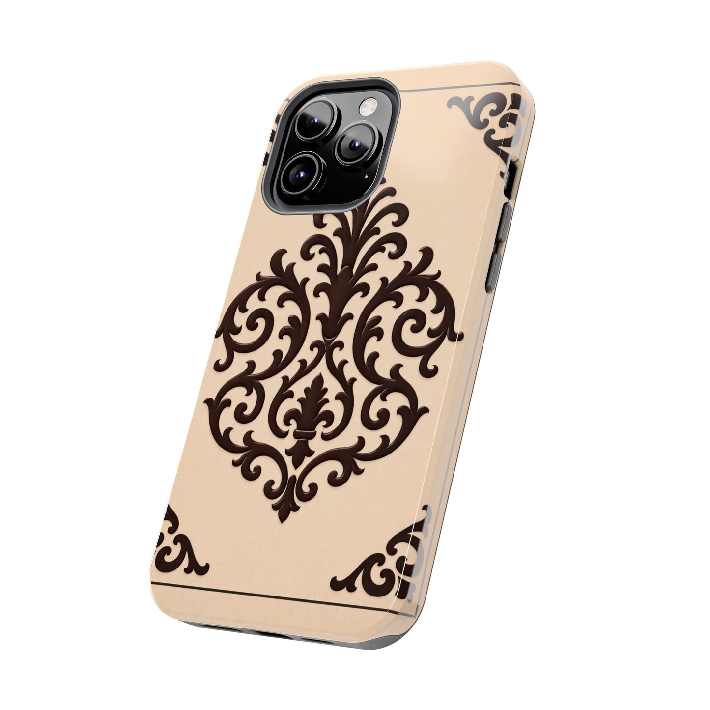 Almond-Beige & Brown Baroque Tough Phone Case — Elegant Beige & Brown Protective Cover