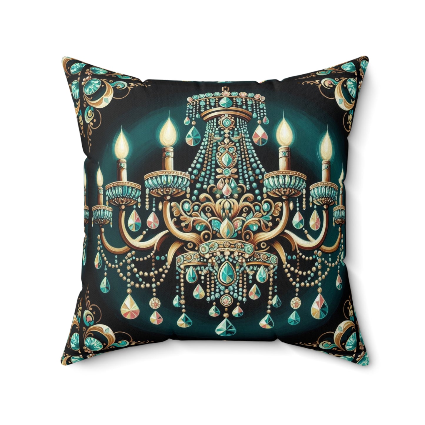 Glamorous Chandelier Decor Pillow, Elegant Home Accent, Luxury Cushion, Living Room Decor - Teal Jeweled Chandelier