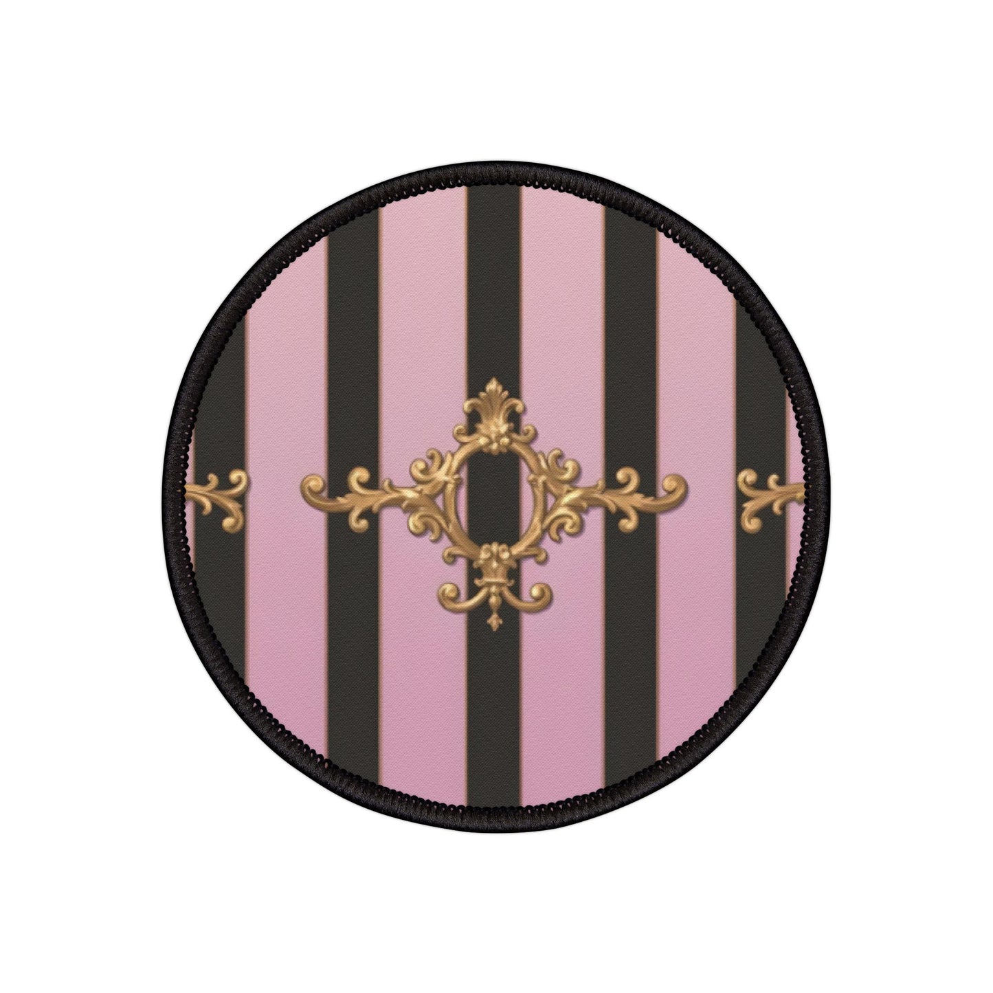 Chic Iron-On Patches for Jackets, Bags, and Crafts - Vintage Striped Design, DIY Fashion Accessories - Matte Lavender & Black Striped Gold Baroque
