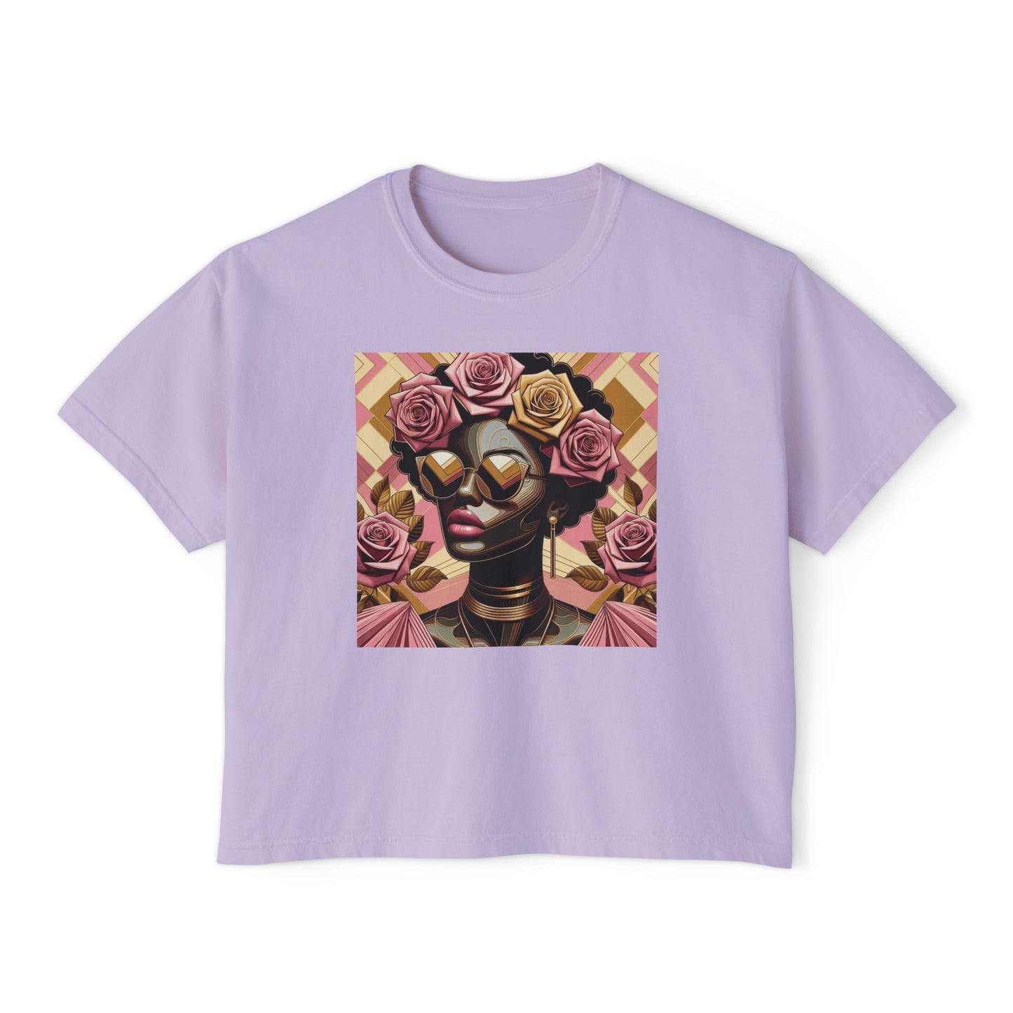 Chic Floral Graphic Women's Boxy Tee, Casual T-Shirt, Summer Fashion, Gift for Her, Everyday Wear - Pink Roses Lady