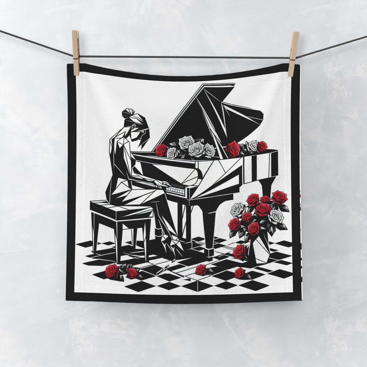 Elegant Pianist Face Towel with Floral Design