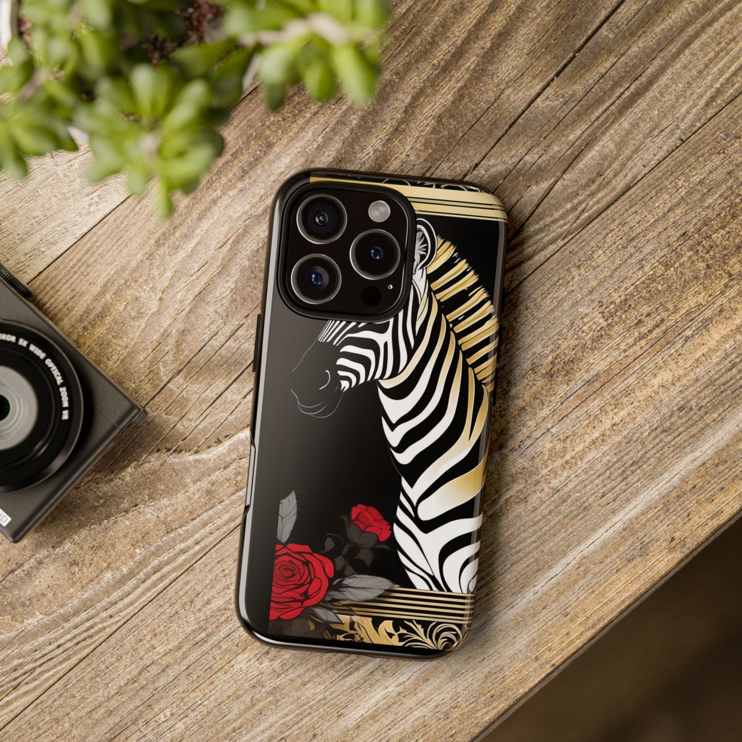 Phone Case - Elegant Zebra & Roses Design