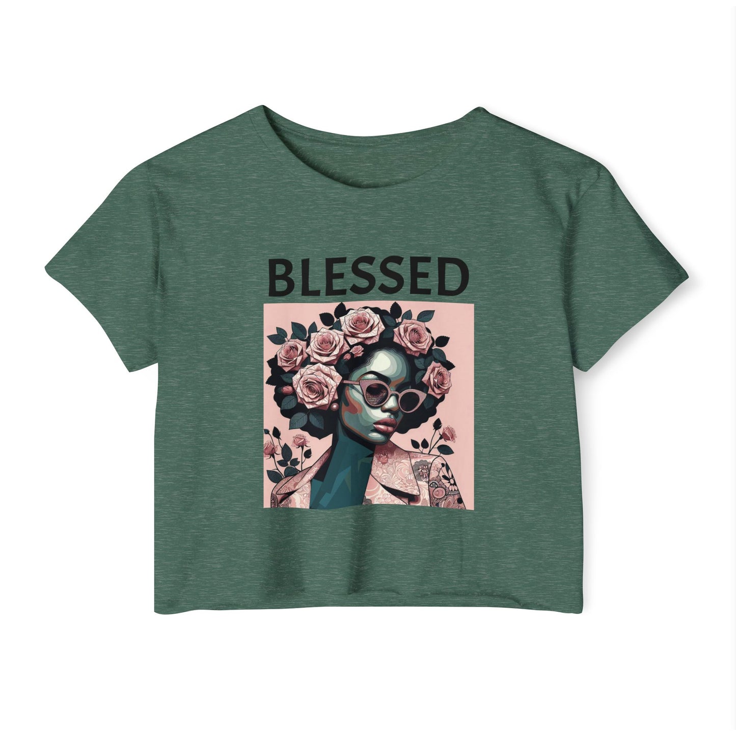 Blessed Women's Festival Crop Top - Boho Chic Tee, Summer Vibes, Perfect for Music Festivals, Gifts for Her, Trendy Lounge Wear - Black Lettering