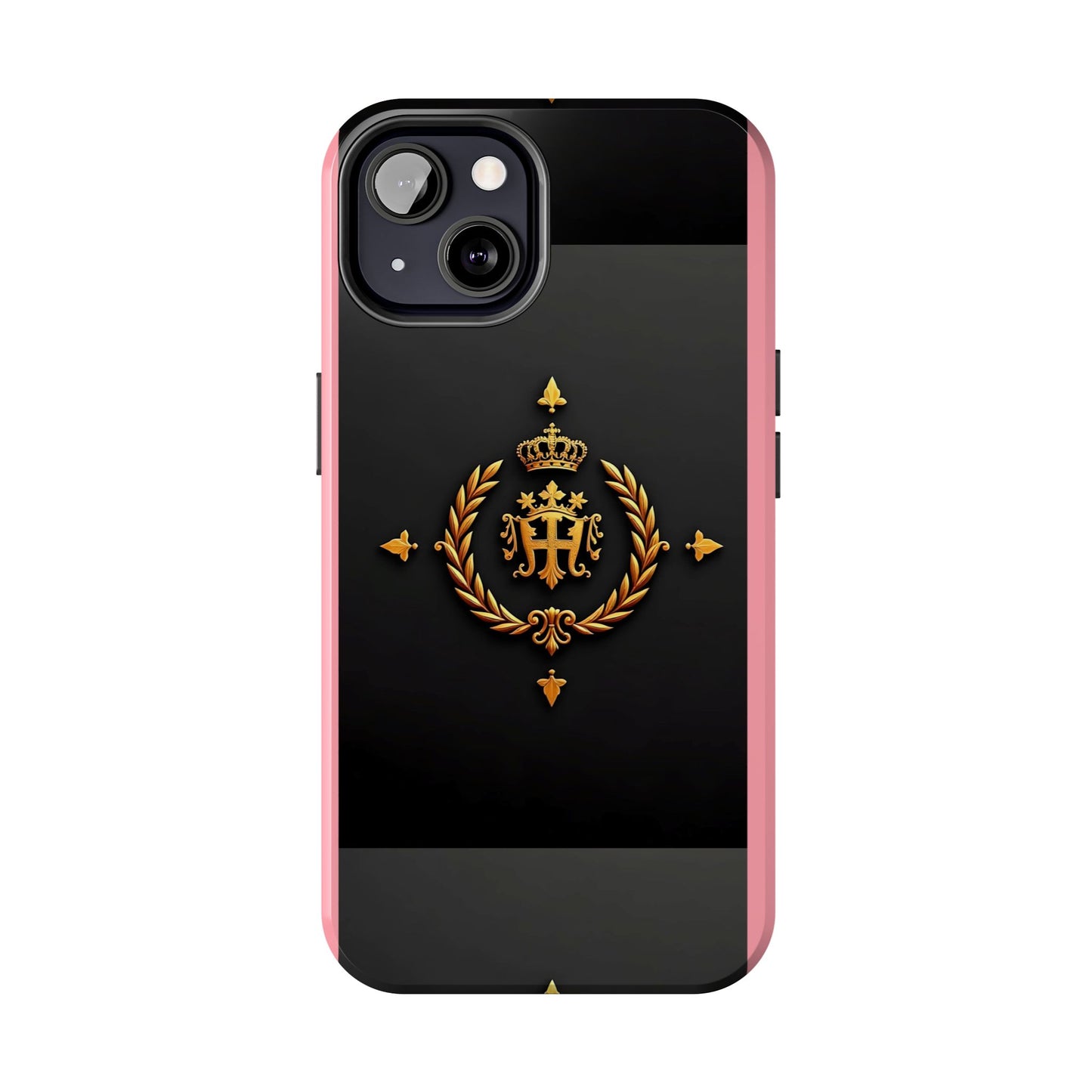 Tough Phone Case with Regal Design - Elegant Phone Protection, Gift for Him/Her, Royalty Inspired - Pink Striped Gold Crest