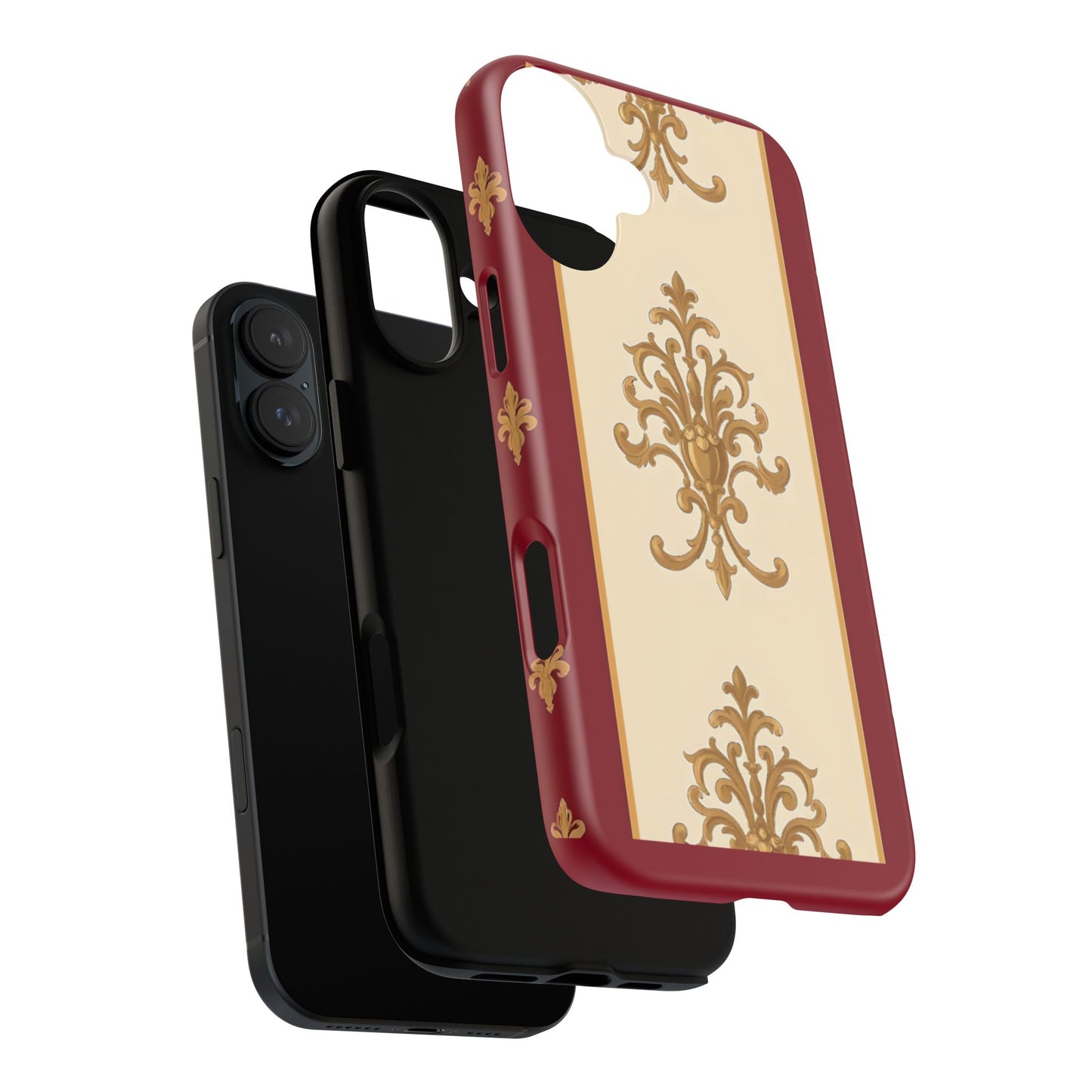 Elegant Floral Motif Phone Case - Tough Cases with Vintage Design - Dusk Red Striped Gold Damask
