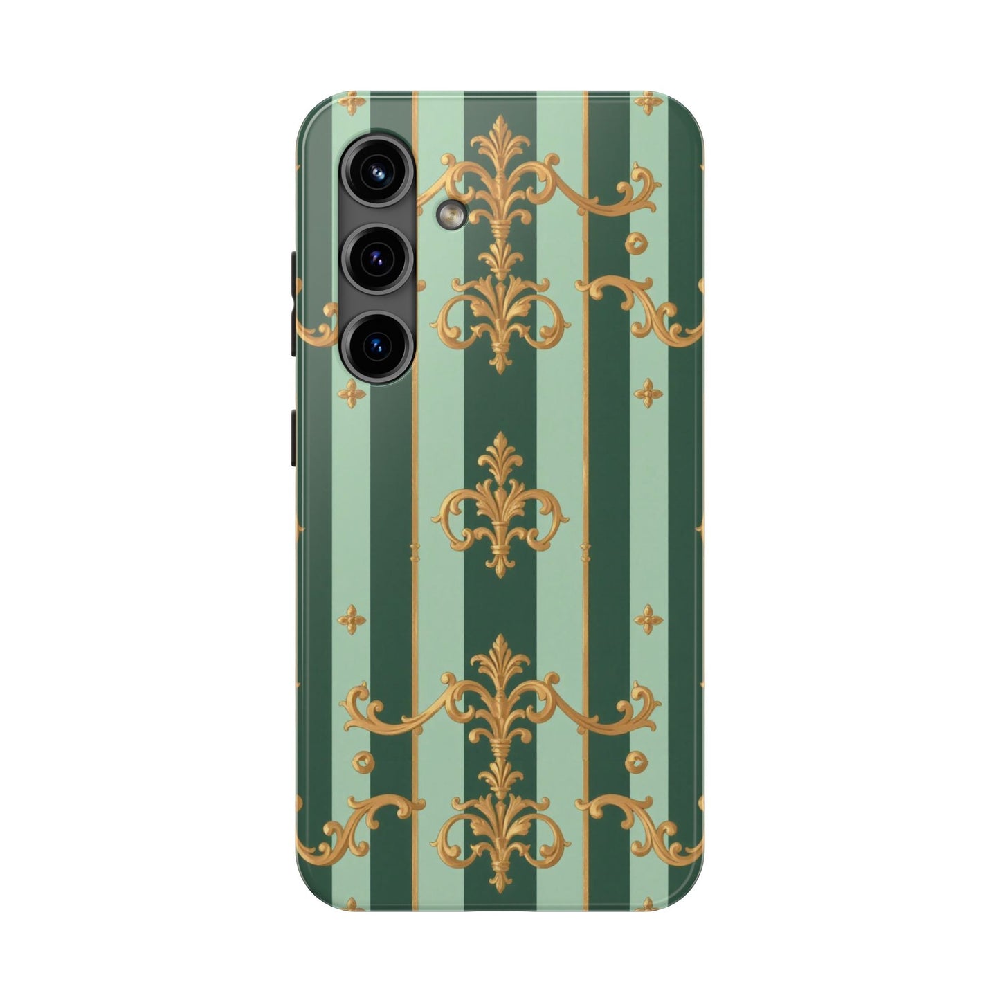 Elegant Floral Tough Phone Cases | Stylish Phone Protection, Gift for Her, Trendy Accessory, Unique Decor - Mint Green & Teal Striped Gold Baroque