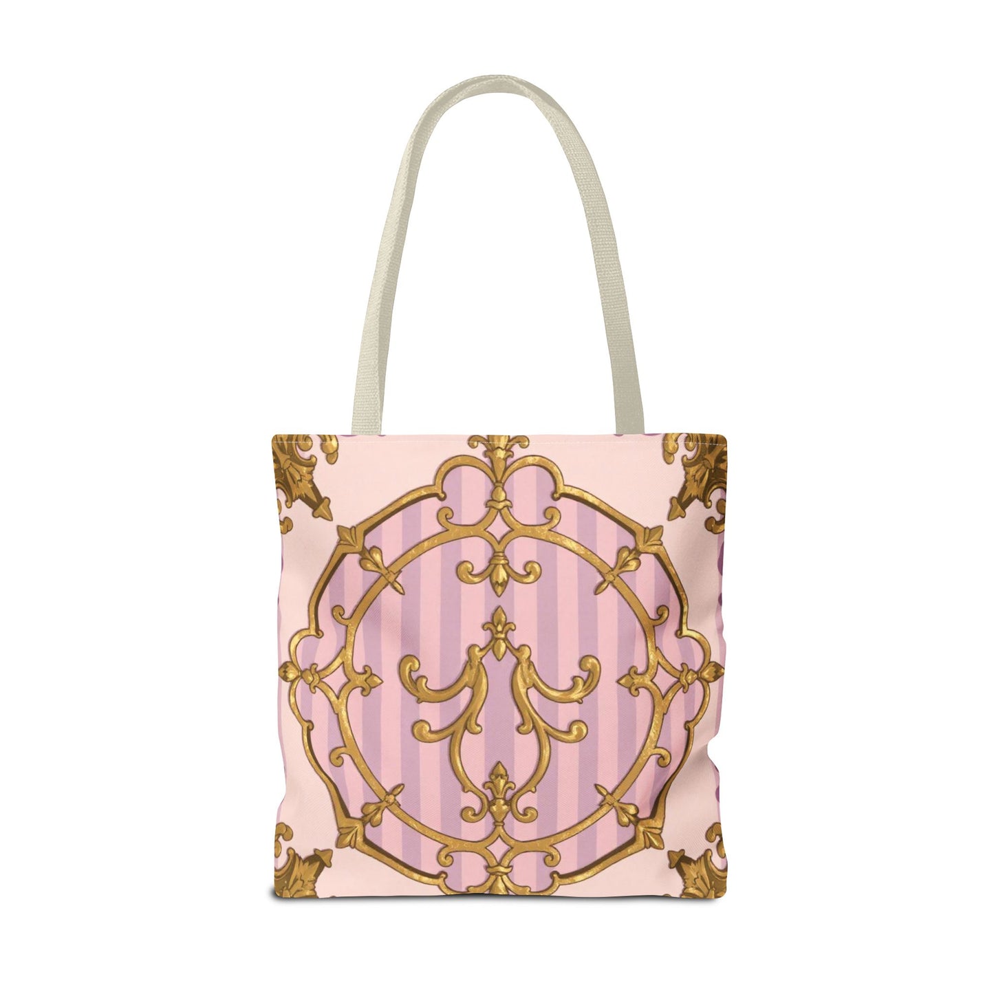 Elegant Lavender & Alabaster Striped Gold Baroque Tote Bag - Stylish Fabric Shopping Bag, Chic Purse, Gift for Her, Summer Outings