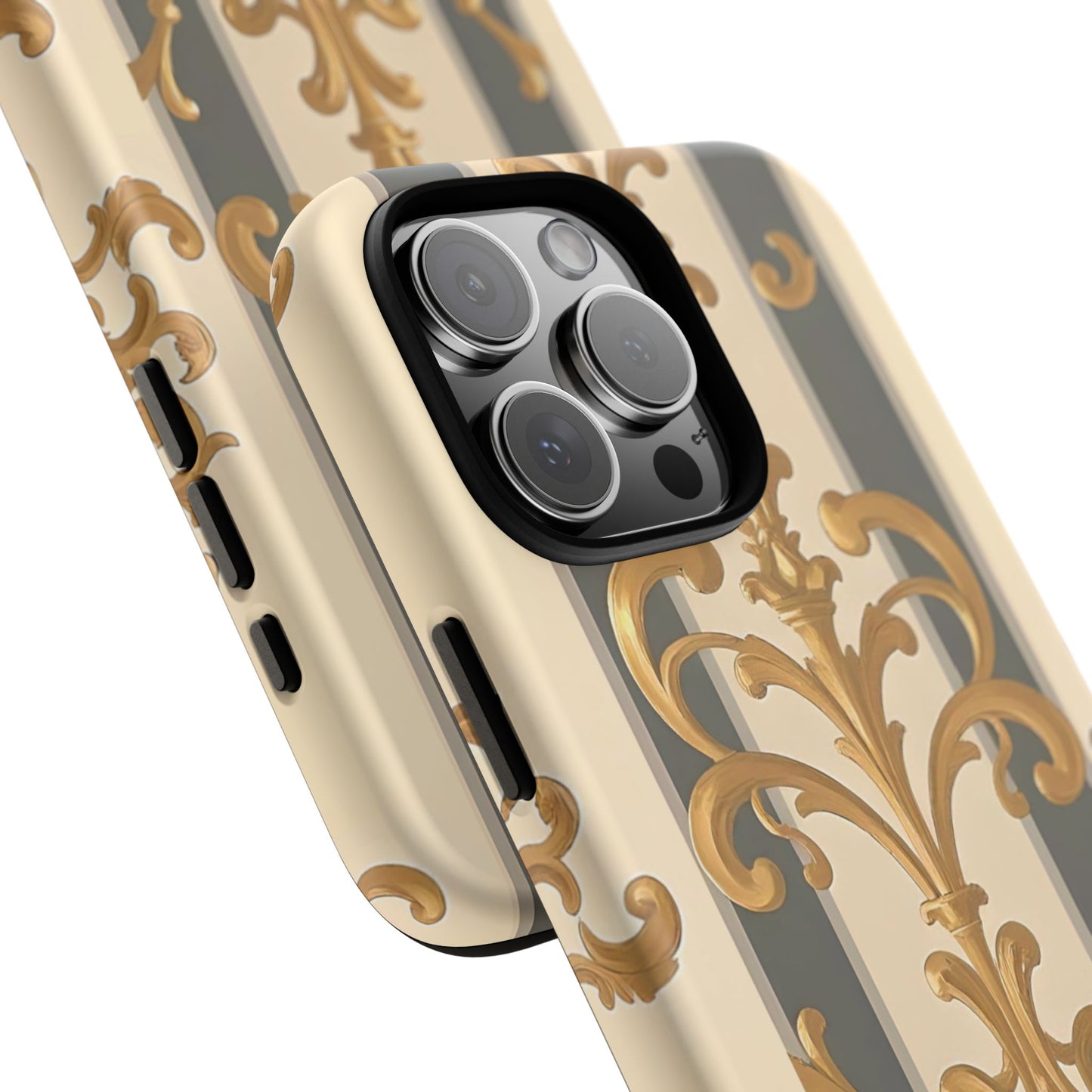 Elegant Floral Motif Phone Case - Tough Cases with Vintage Design - Dusk Olive Striped Gold Damask