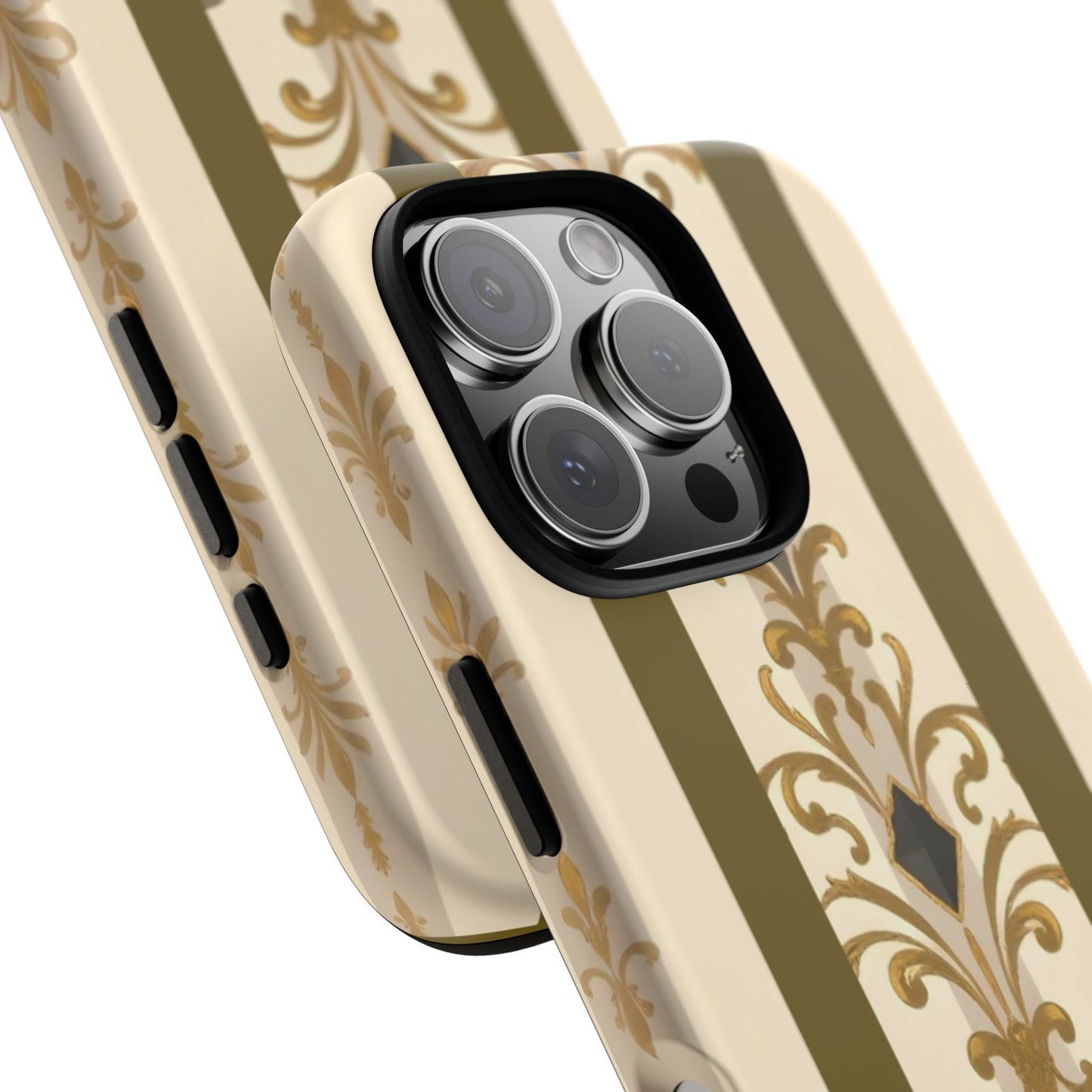 Elegant Floral Motif Phone Case - Tough Cases with Vintage Design - Olive Striped Gold Damask