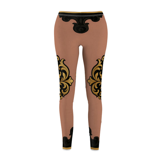 Mauve & Black-Gold Baroque Leggings — Gold Ornate Pattern Women's Leggings