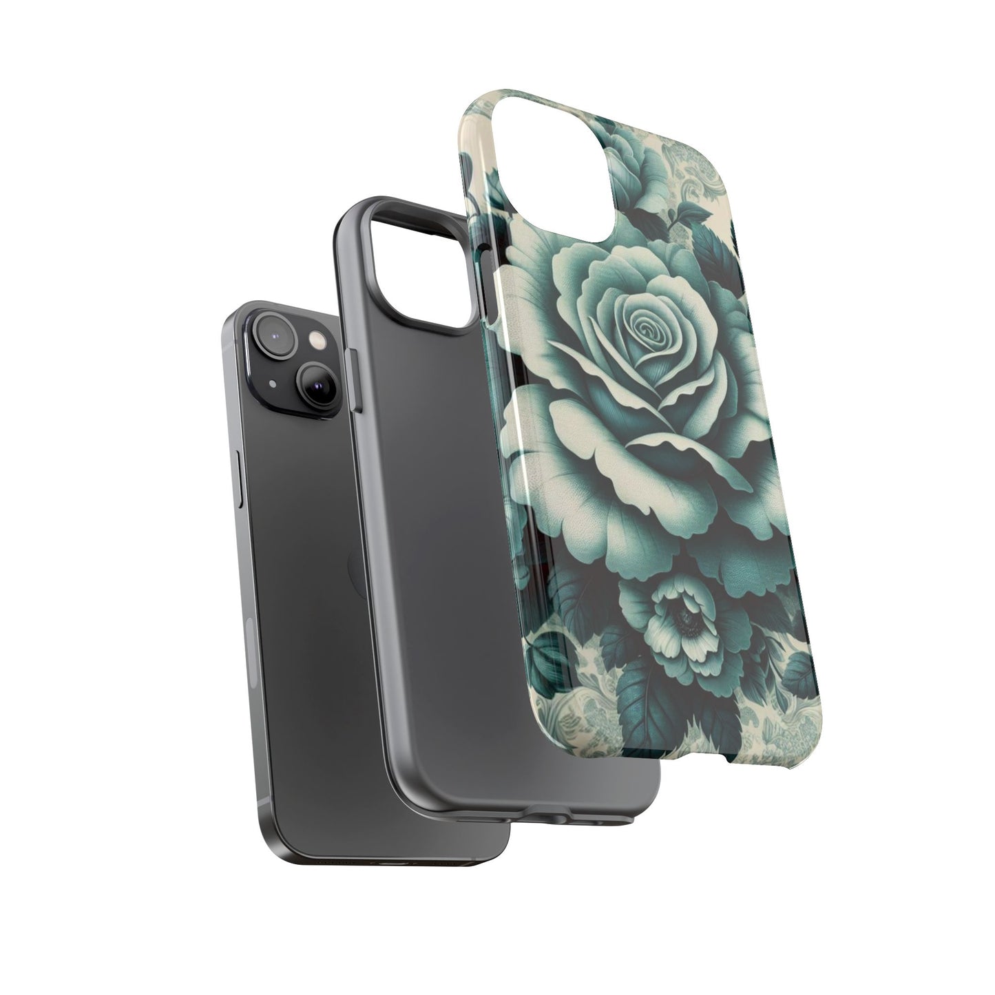 Elegant Floral Motif Phone Case - Tough Cases with Vintage Design - Teal Roses & Damask
