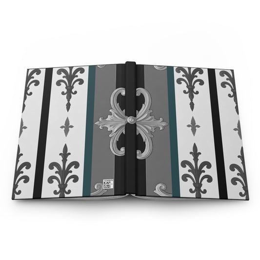 Elegant Floral Motif Hardcover Journal - Stylish Writing Notebook - Striped Minimal Damask