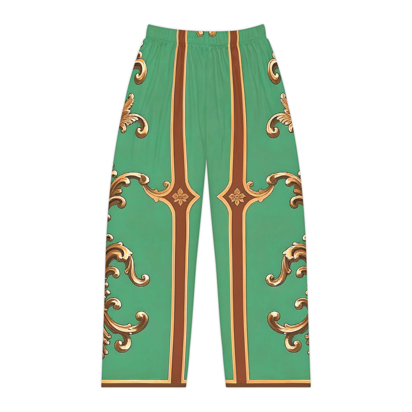 Elegant Green Floral Women's Pajama Pants - Stylish Comfort for Relaxation - Rust & Green Striped Baroque