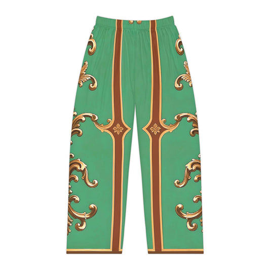 Elegant Green Floral Women's Pajama Pants - Stylish Comfort for Relaxation - Rust & Green Striped Baroque