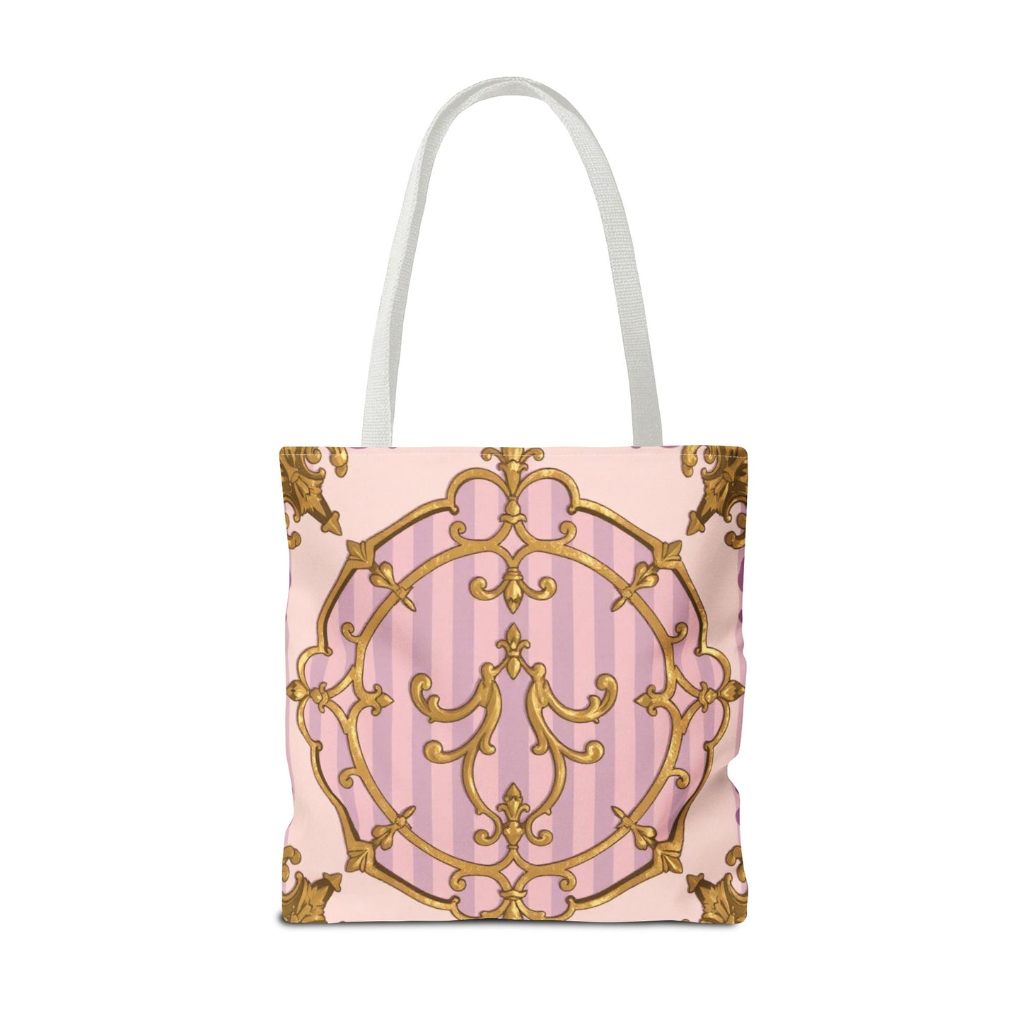 Elegant Lavender & Alabaster Striped Gold Baroque Tote Bag - Stylish Fabric Shopping Bag, Chic Purse, Gift for Her, Summer Outings