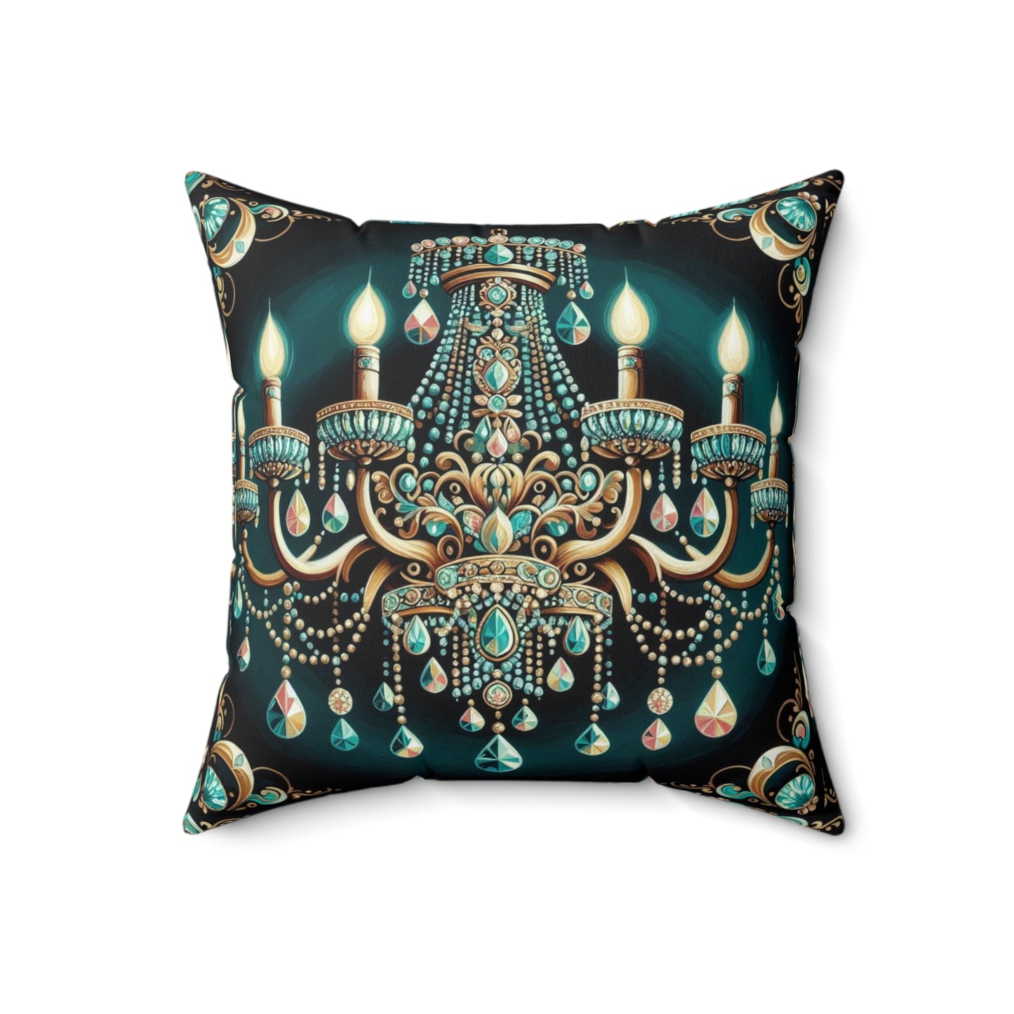 Elegant Chandelier Decorative Pillow - Luxurious Home Accent for Modern Décor - Teal Jeweled Chandelier