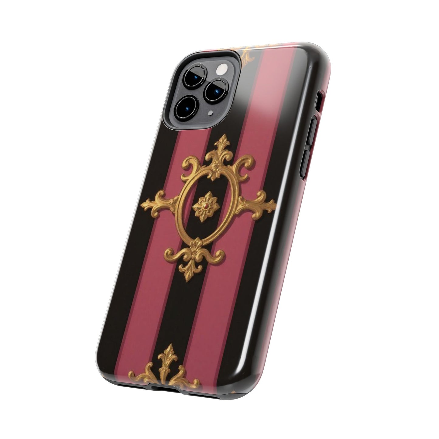 Elegant Black & Mauve Striped Gold Baroque Tough Phone Cases, Luxe Phone Covers, Fashionable Mobile Cases, Gift for Her, Holiday Phone Accessories