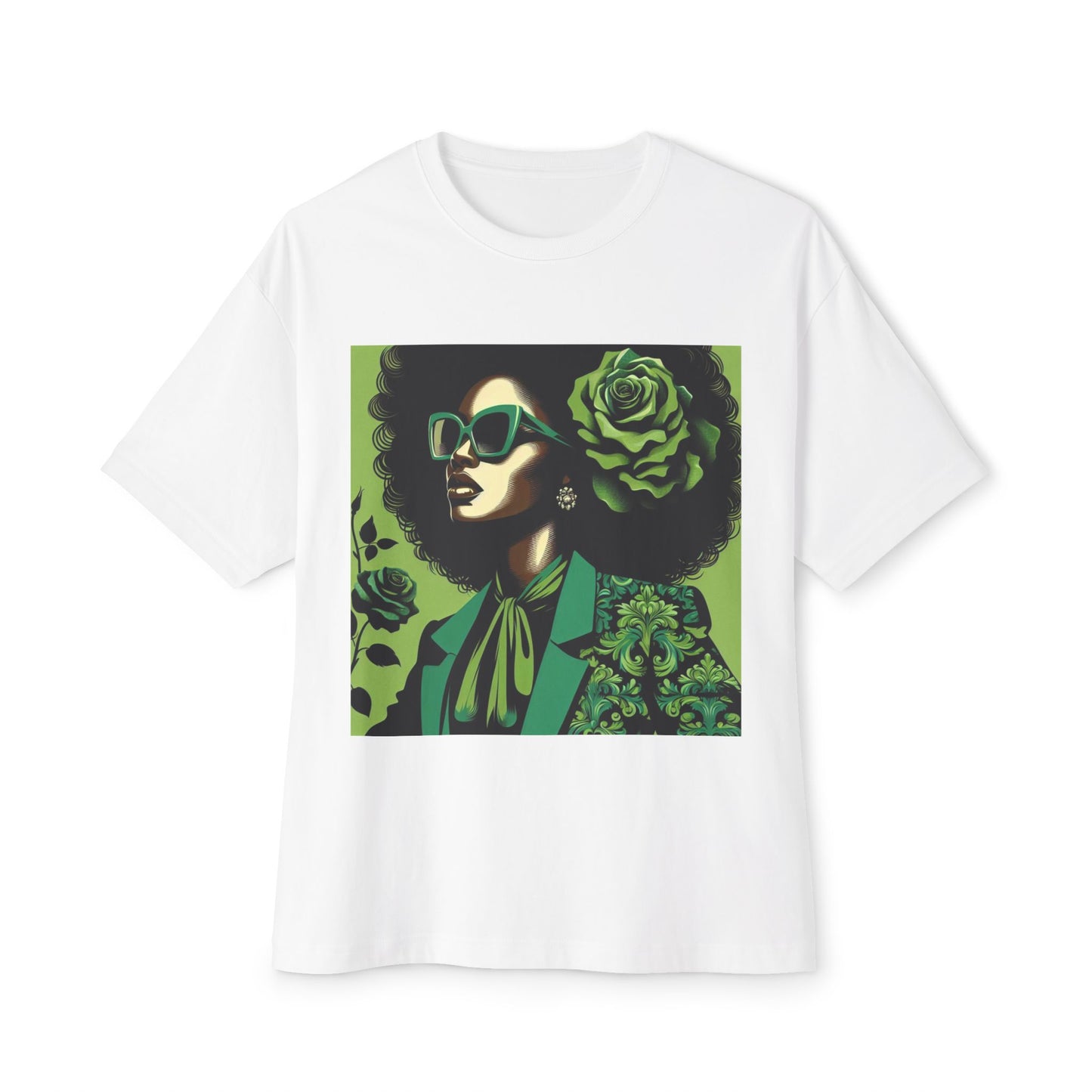 Chic Floral Statement Tee, Stylish Graphic Top, Fashion Gift, Oversized Fit, Trendy Apparel for Women - Lady in Green Damask