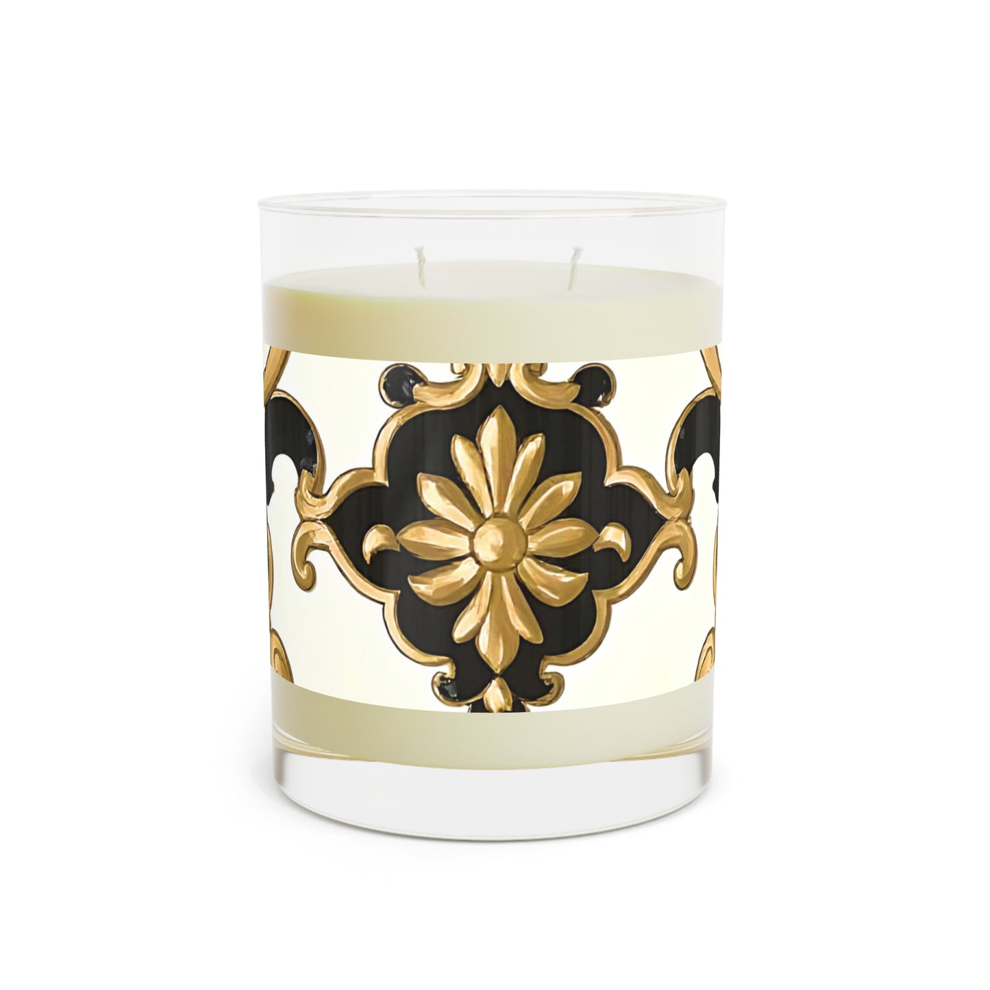 Elegant Floral Scented Candle - Home Decor, Gift for Her, Aromatherapy, Spa Night, Luxurious Relaxation - Black & Gold Rococo