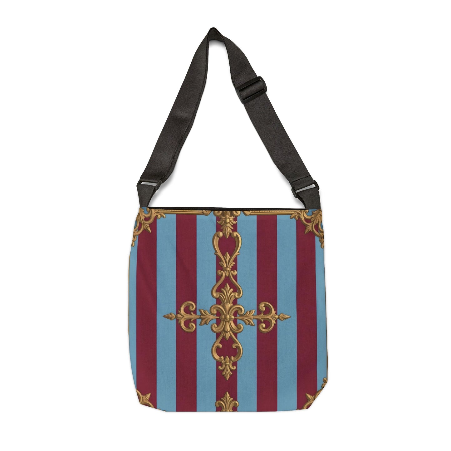 Elegant Adjustable Tote Bag, Stylish Shopping Bag, Chic Messenger Bag, Fashionable Tote for Everyday Use - Sky Blue & Maroon Striped Baroque