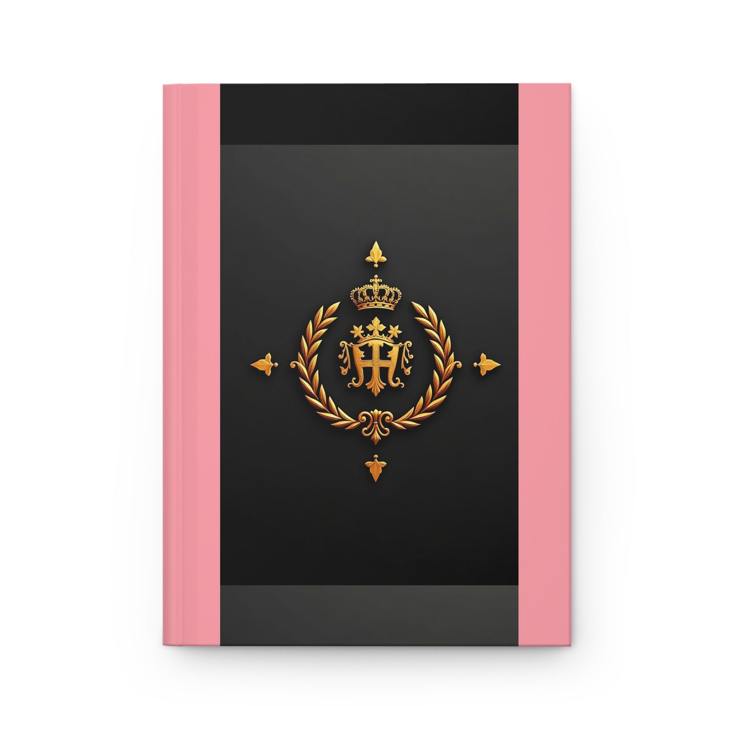 Elegant Hardcover Journal with Royal Crest Design, Perfect for Gifts, Stationery Lovers, Writing, Note-taking, Journaling - Pink Striped Gold Crest