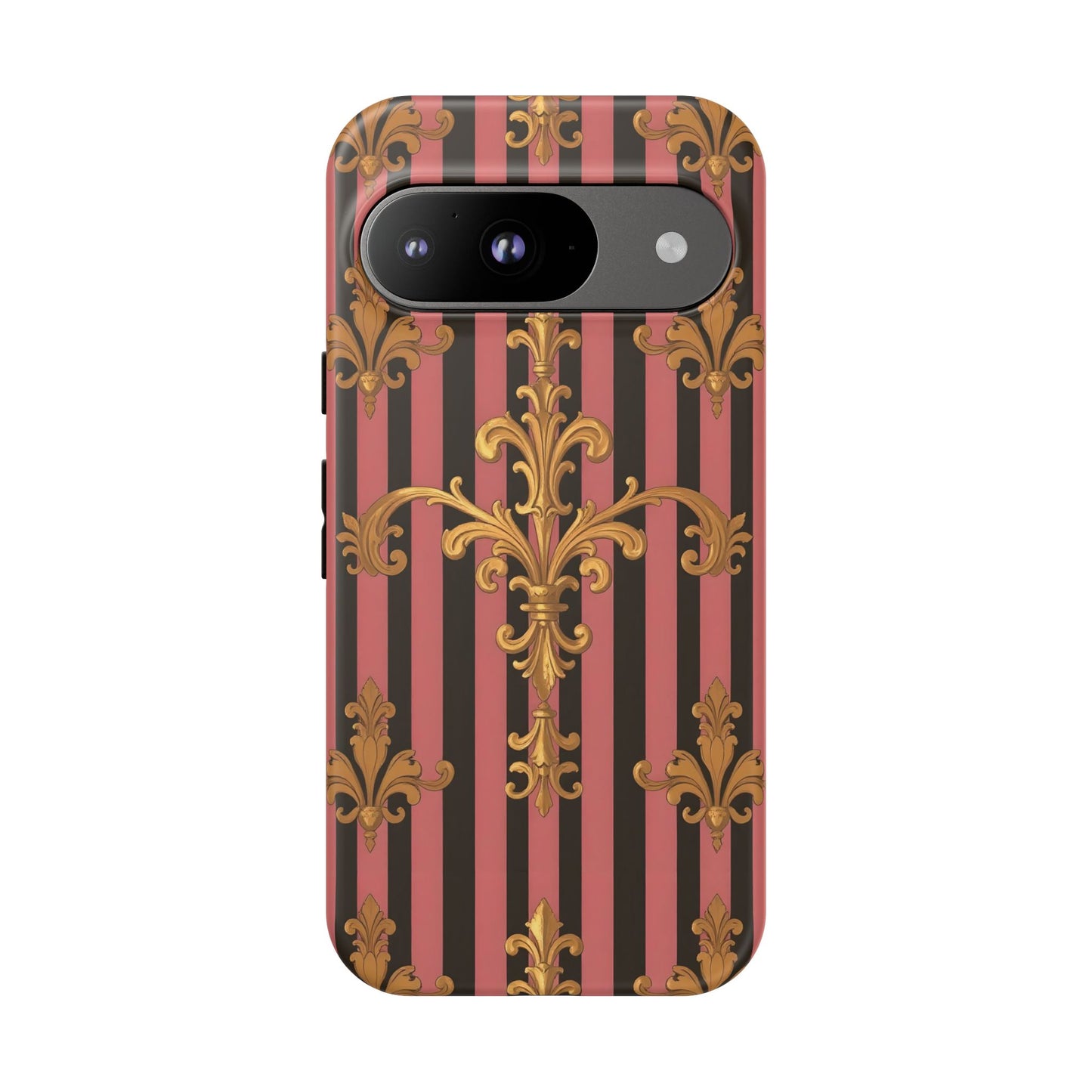 Elegant Floral Motif Phone Case - Tough Cases with Vintage Design - Mauve Striped Gold Damask