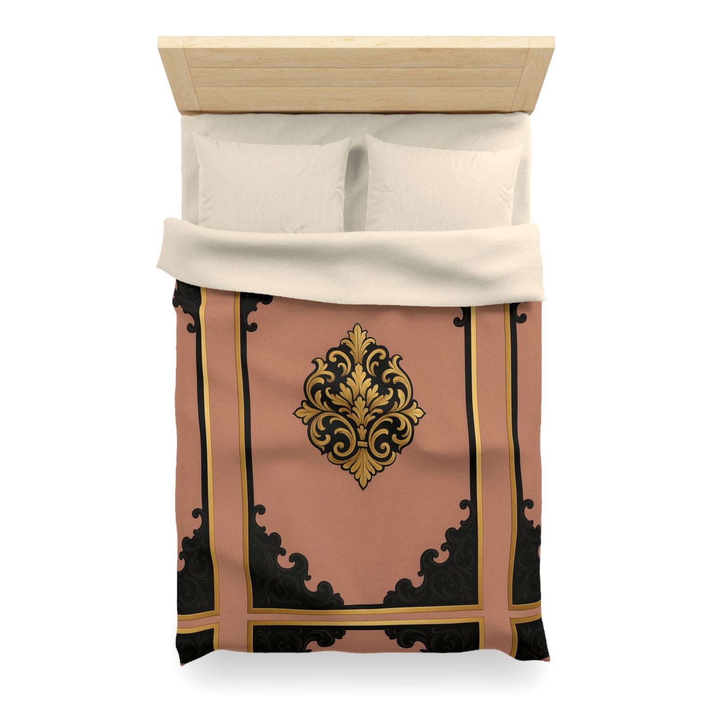 Mauve & Black-Gold Elegant Baroque Microfiber Duvet Cover - Chic Bedroom Decor, Luxurious Bedding, Home Makeover, Gift for Her, Elegant Style