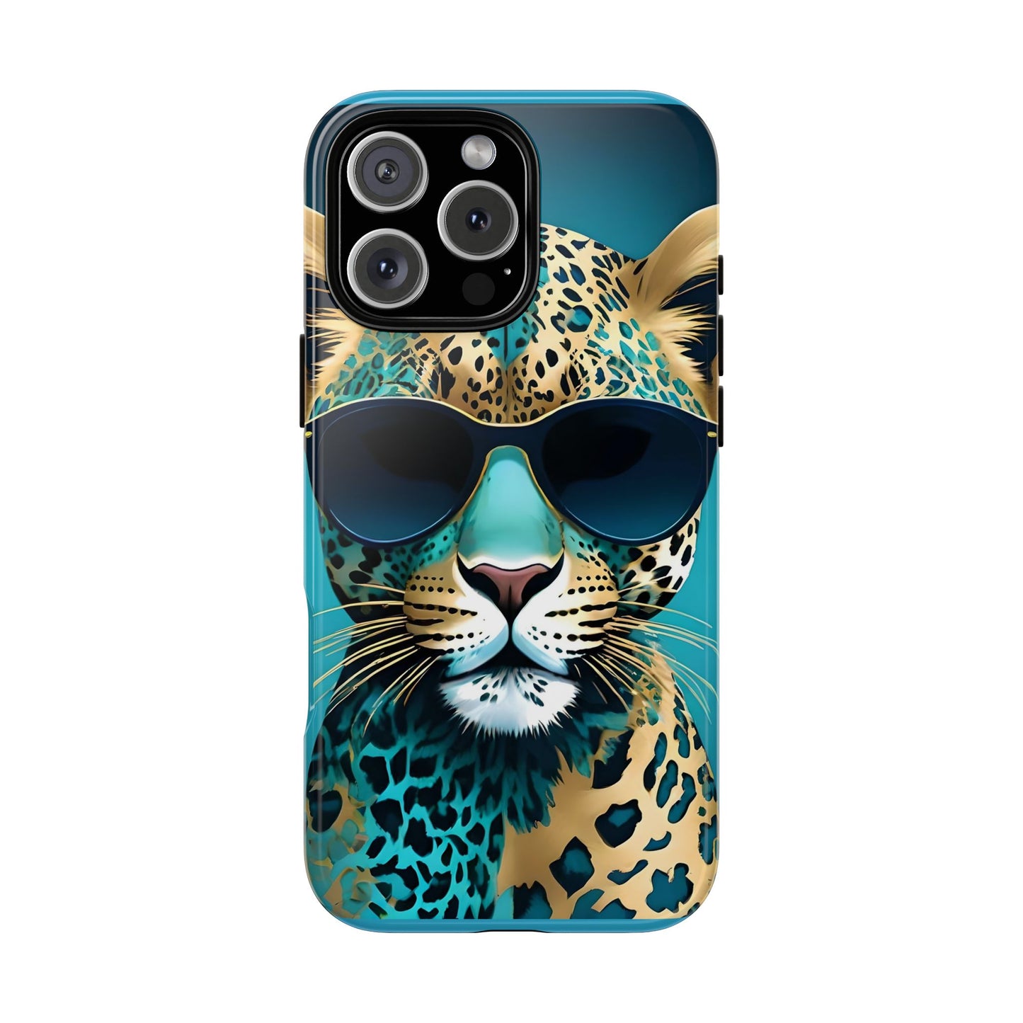 Phone Case - Aqua & Gold Leopard In Sunglasses Design