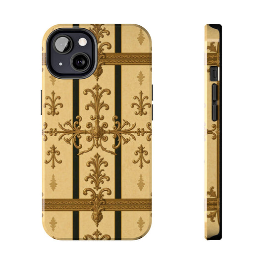 Elegant Vintage Phone Case, Tough iPhone Cover, Stylish Gift for Her, Decorative Mobile Case - Matte Yellow Striped Antique Rococo