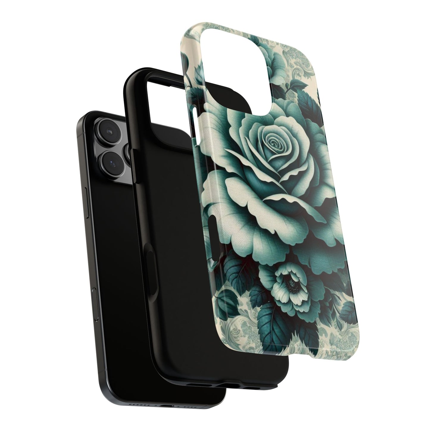 Elegant Floral Motif Phone Case - Tough Cases with Vintage Design - Teal Roses & Damask